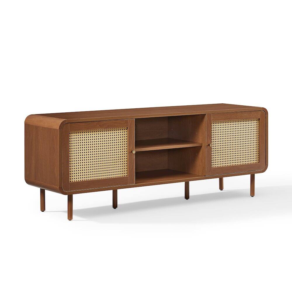 Front. Crosley Furniture - Nora Modern Record Player Cabinet With Vinyl Storage, Rattan Turntable Stand - Gray.