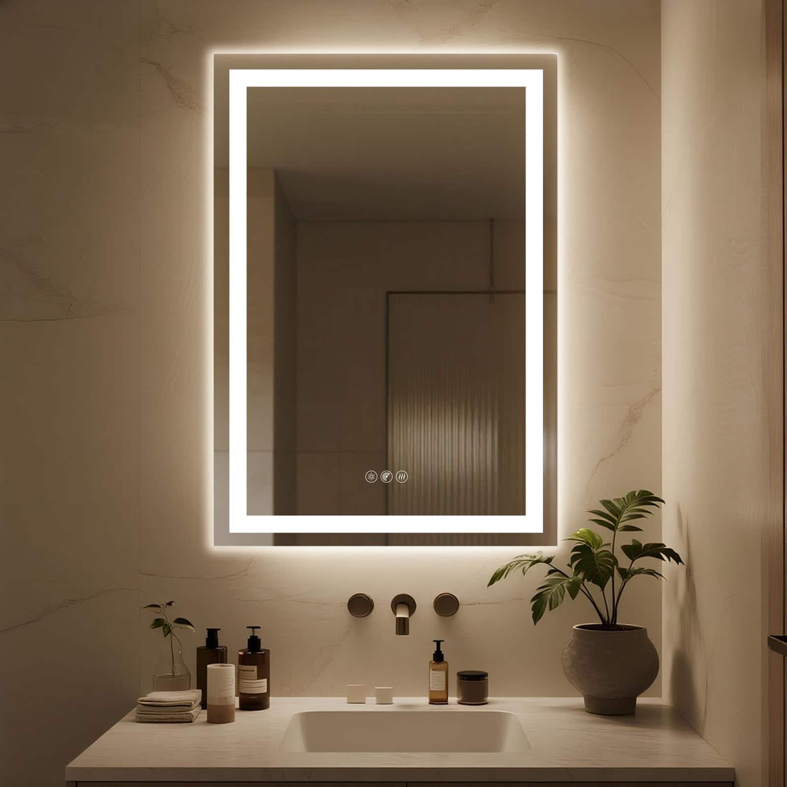 Earthley Blooms - 20''x28'' Led Bathroom Mirror With Anti-fog Shatterproof Glass - Front backlit Vanity Memory Function Hum - 24x32'' Led Bathroom Mirror