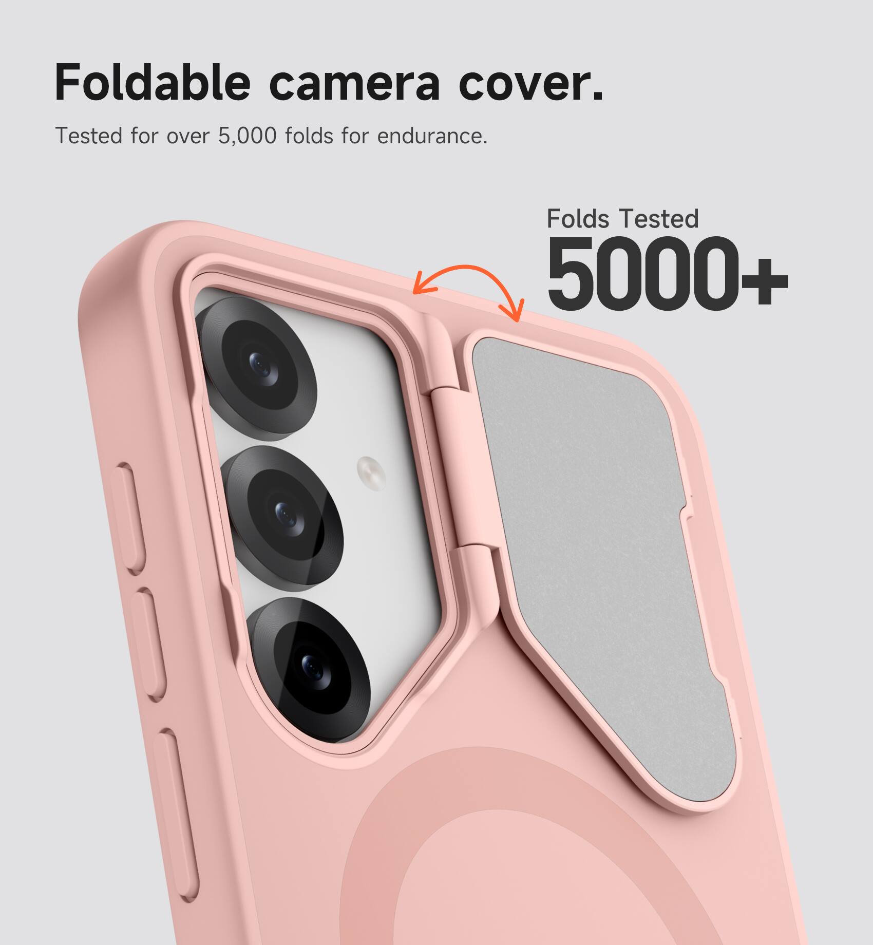 Foldable camera cover.  
Tested for over 5,000 folds for endurance.  
Folds Tested 5000+