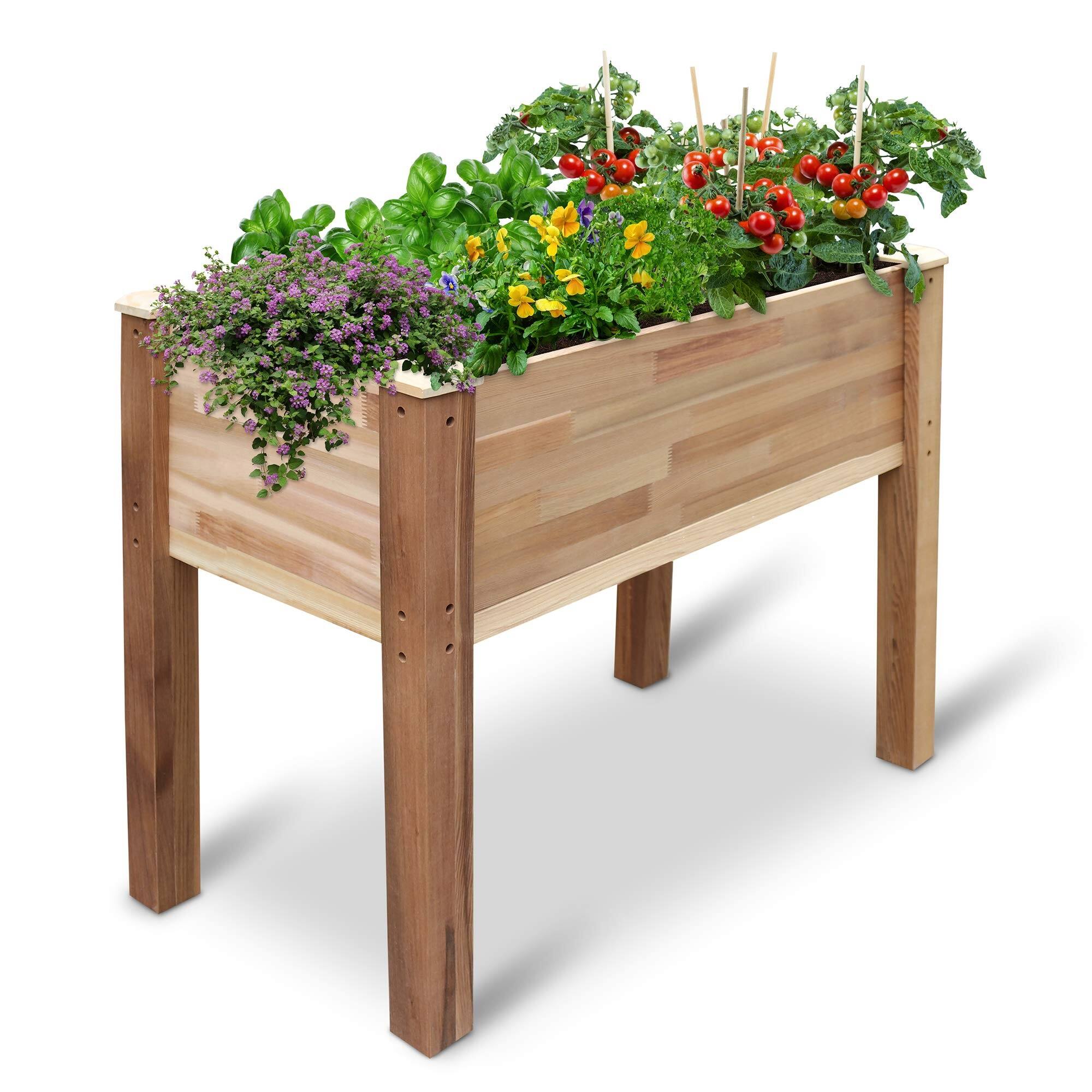 Front. Jumbl - Raised Garden Bed, 34 x 18 x 30 in, Canadian Cedar Wood Herb Garden Planter with Legs - Brown.