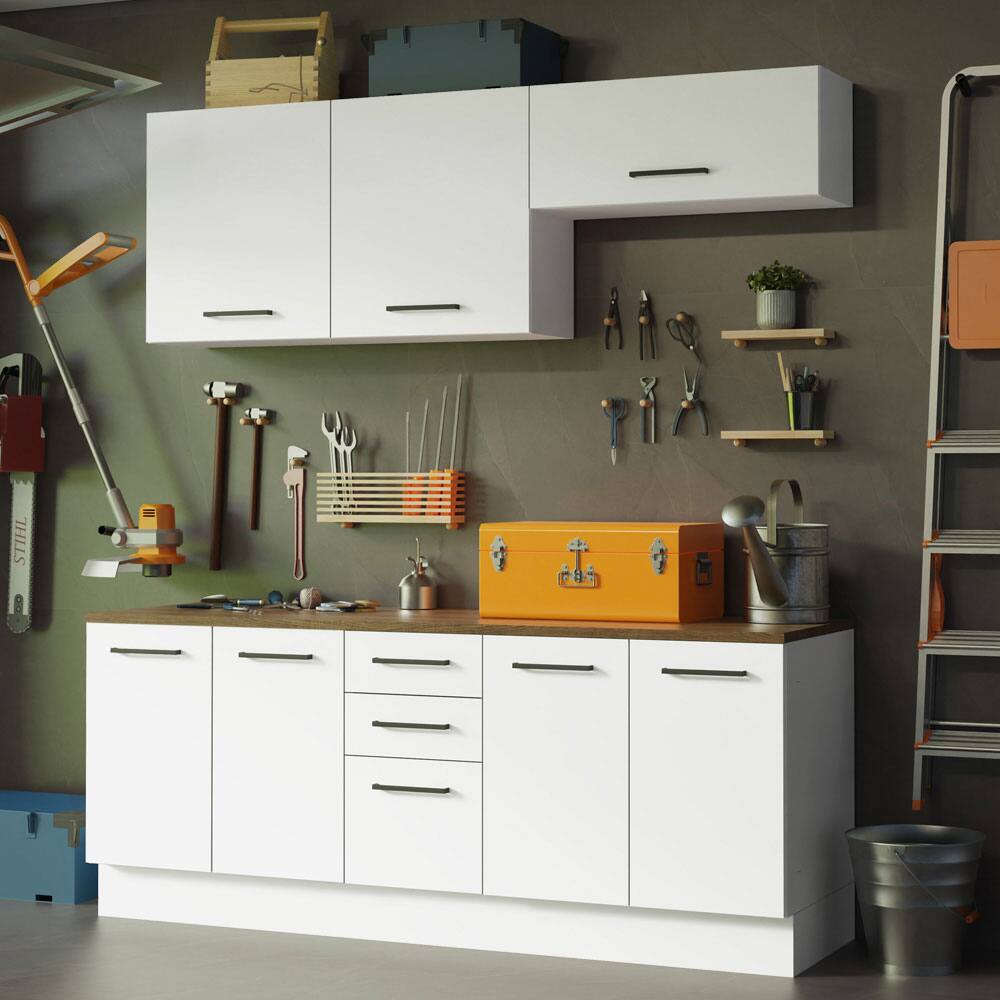 Angle. Madesa - Madesa Garage and Utility Room Storage Cabinet Set 78"L with Base Cabinet and Wall Cabinet - White - White.