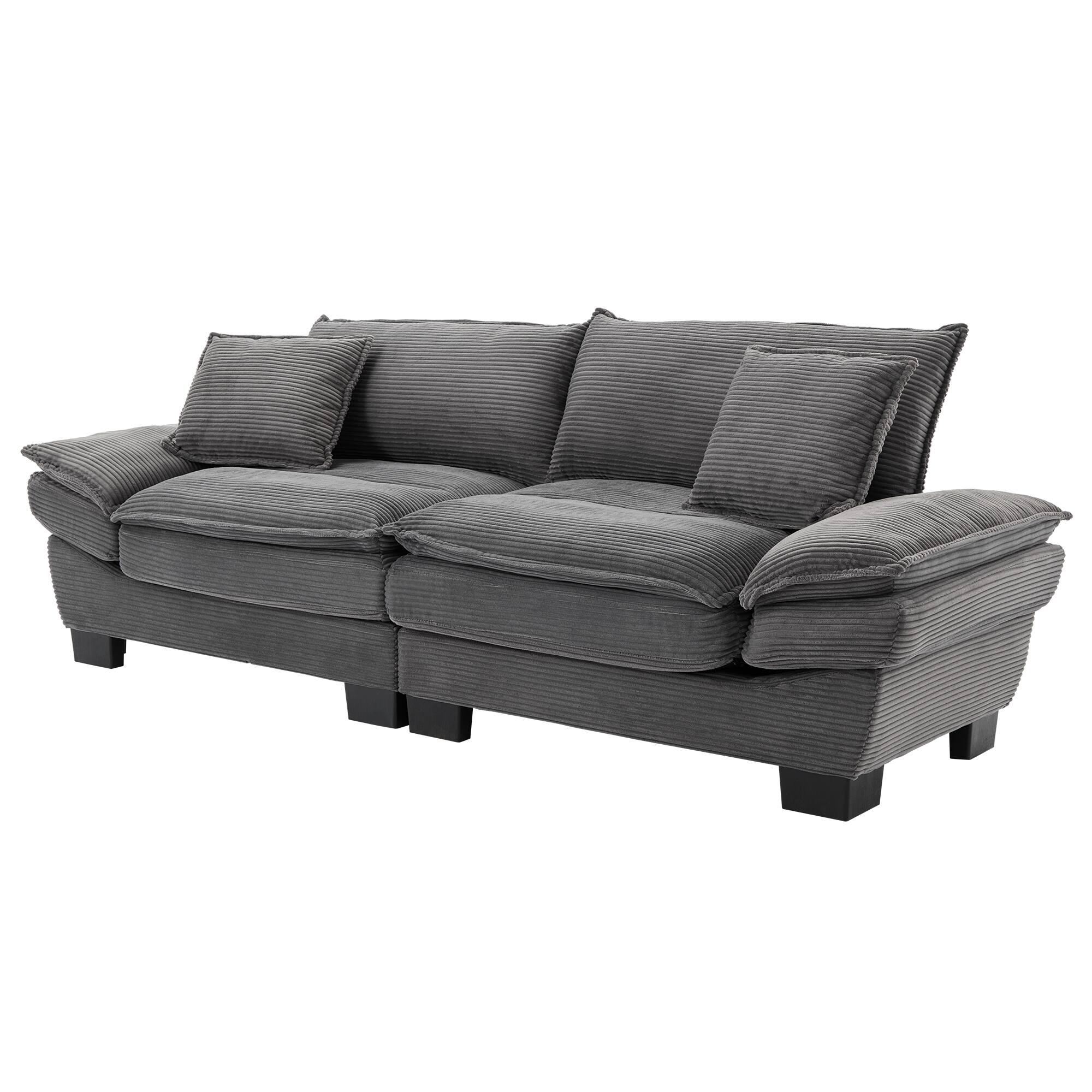 Alt View 1. Tiramisubest - Corduroy Couch Loveseat Sofa with Pillows,Comfy Upholstered Deep Seat Sofa for Bedroom,Living Room,Office-Grey - Grey.