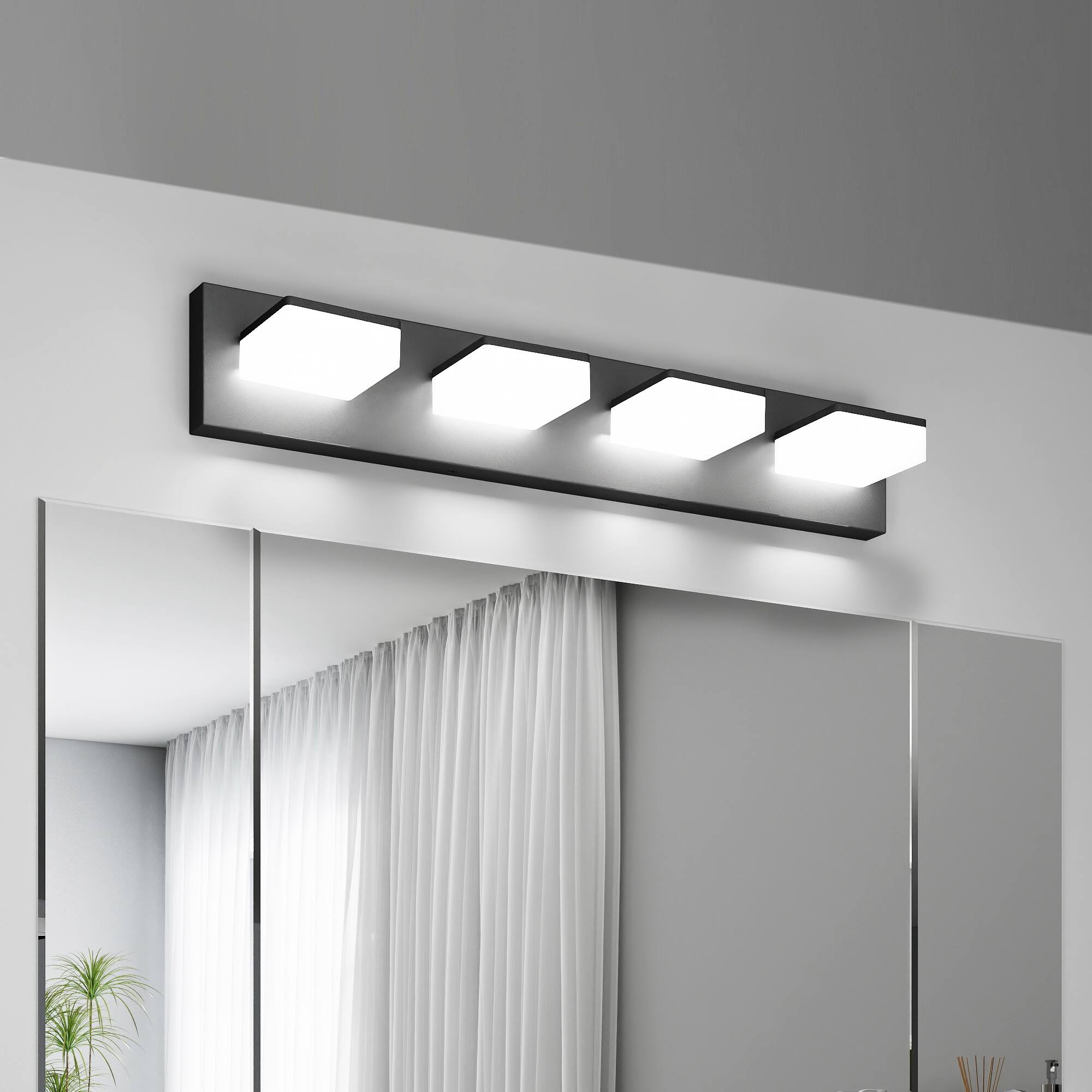 APRILSOUL - LED Modern Bathroom Vanity Light Fixtures 4-Light 25-Inch Matte Black Bathroom Wall Lighting Fixtures Over Mirror