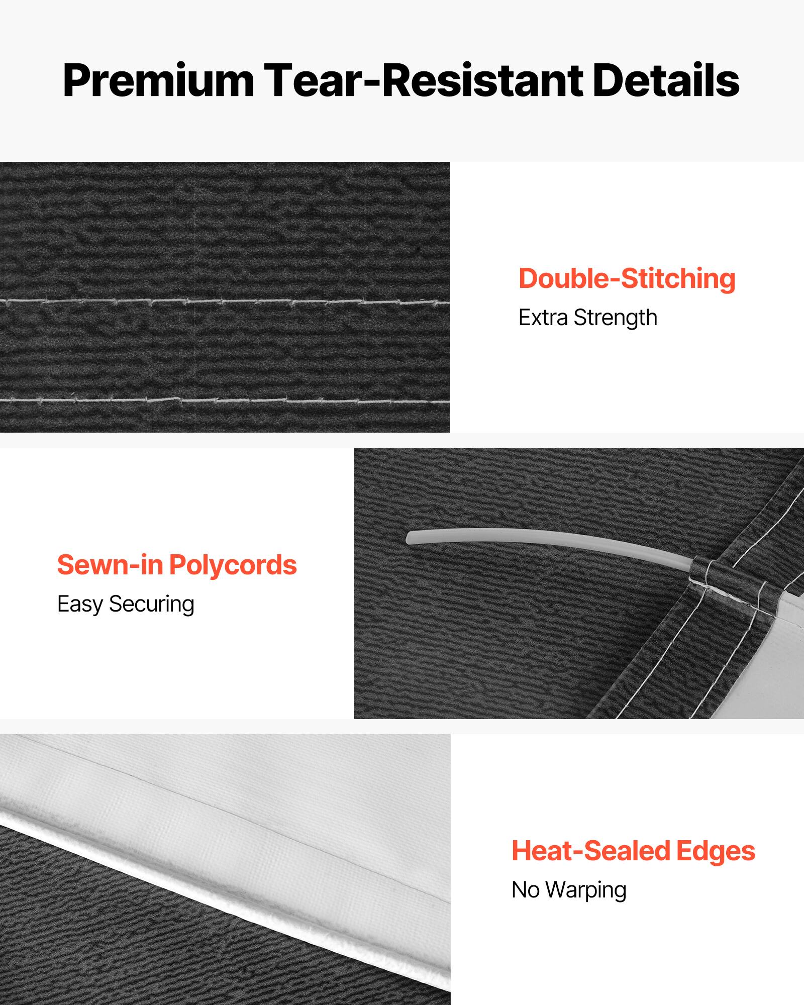 Premium Tear-Resistant Details

- Double-Stitching
  - Extra Strength

- Sewn-in Polycords
  - Easy Securing

- Heat-Sealed Edges
  - No Warping