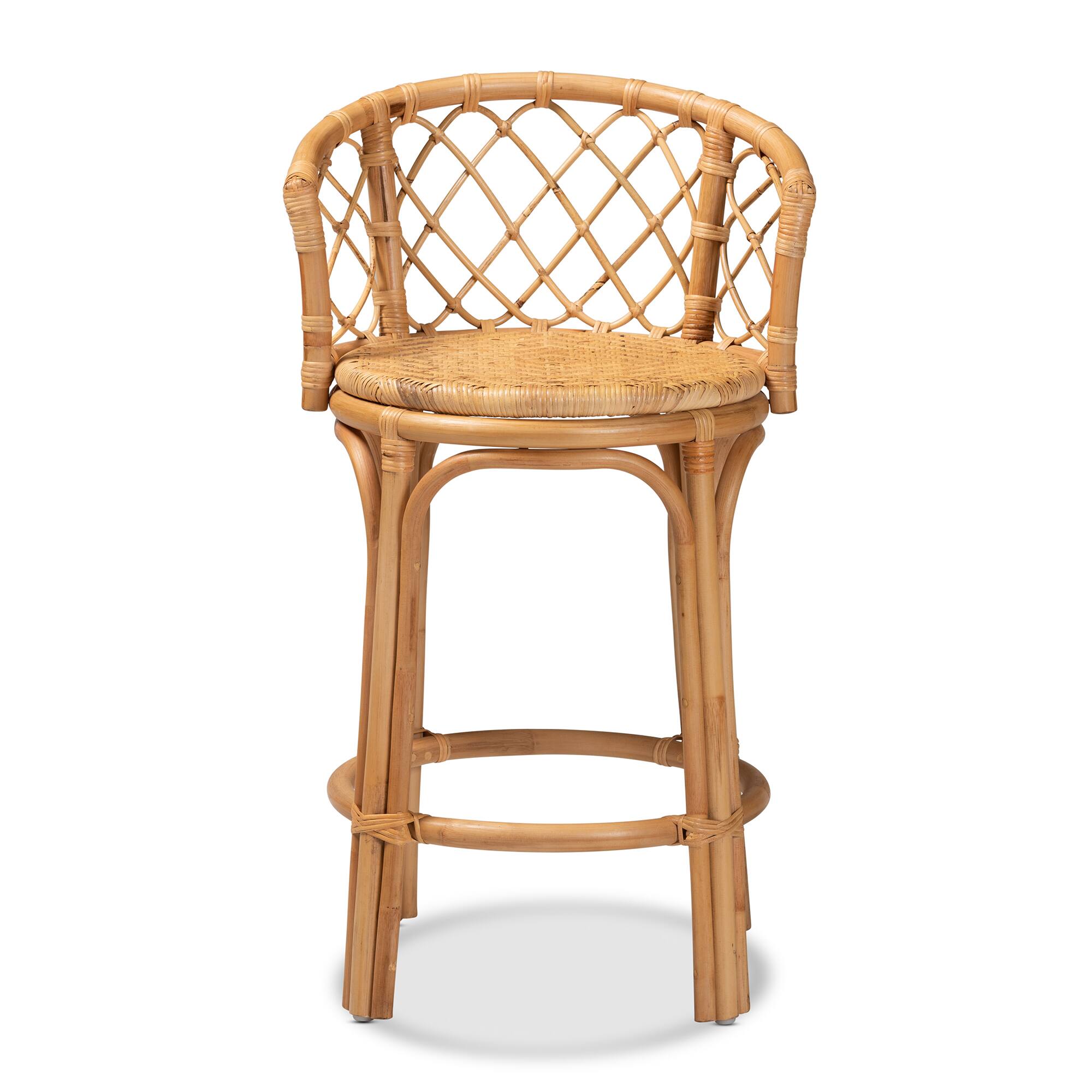 Angle. bali & pari - Orchard Modern Bohemian Natural Rattan Counter Stool - Natural Brown.