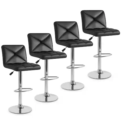 Front. Gymax - Gymax 4 PCS Bar Stools PU Leather Swivel Bar Chairs Height Adjustable Upholstered Barstools Black - Black.