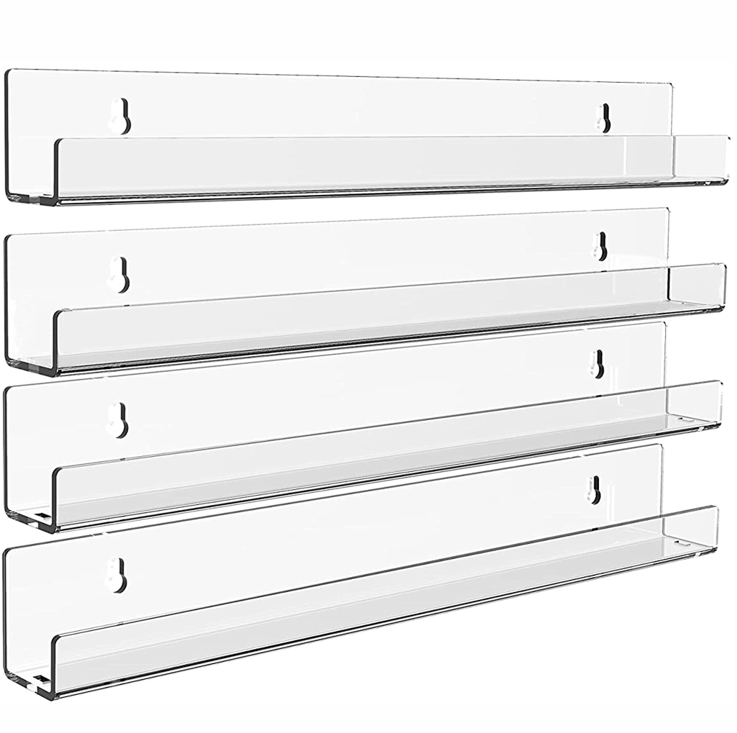 Front. Dazzed Corner - 15" Acrylic Floating Bookshelf,4 Pack Vinyl Record Wall Display - Clear.