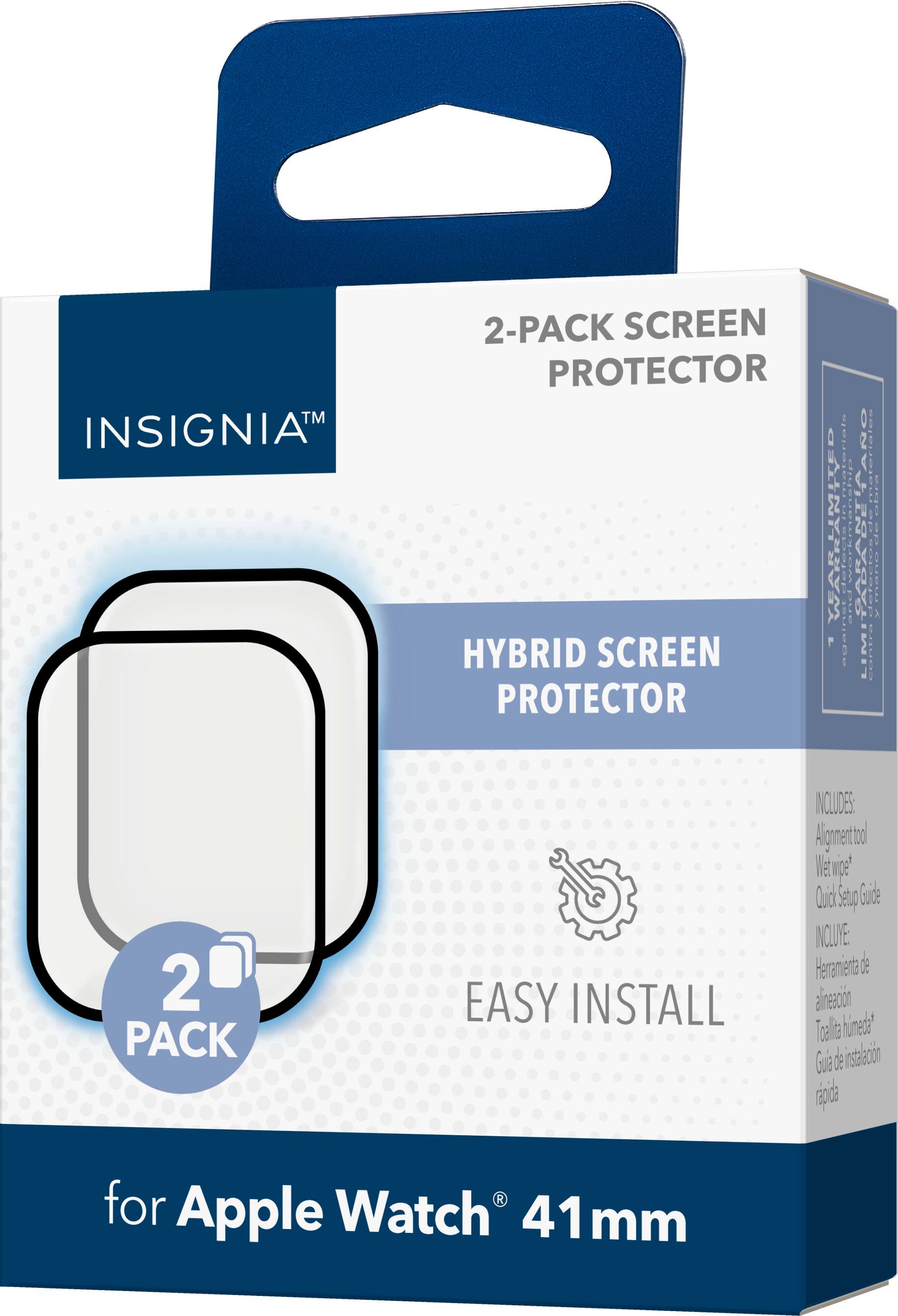 Insignia 2-Pack Screen Protector for Apple Watch 41mm. Tear-Limited Hybrid Screen Protector. Includes: AlignMeasure Wet Wiper, Quick Install Guide. Easy Install.