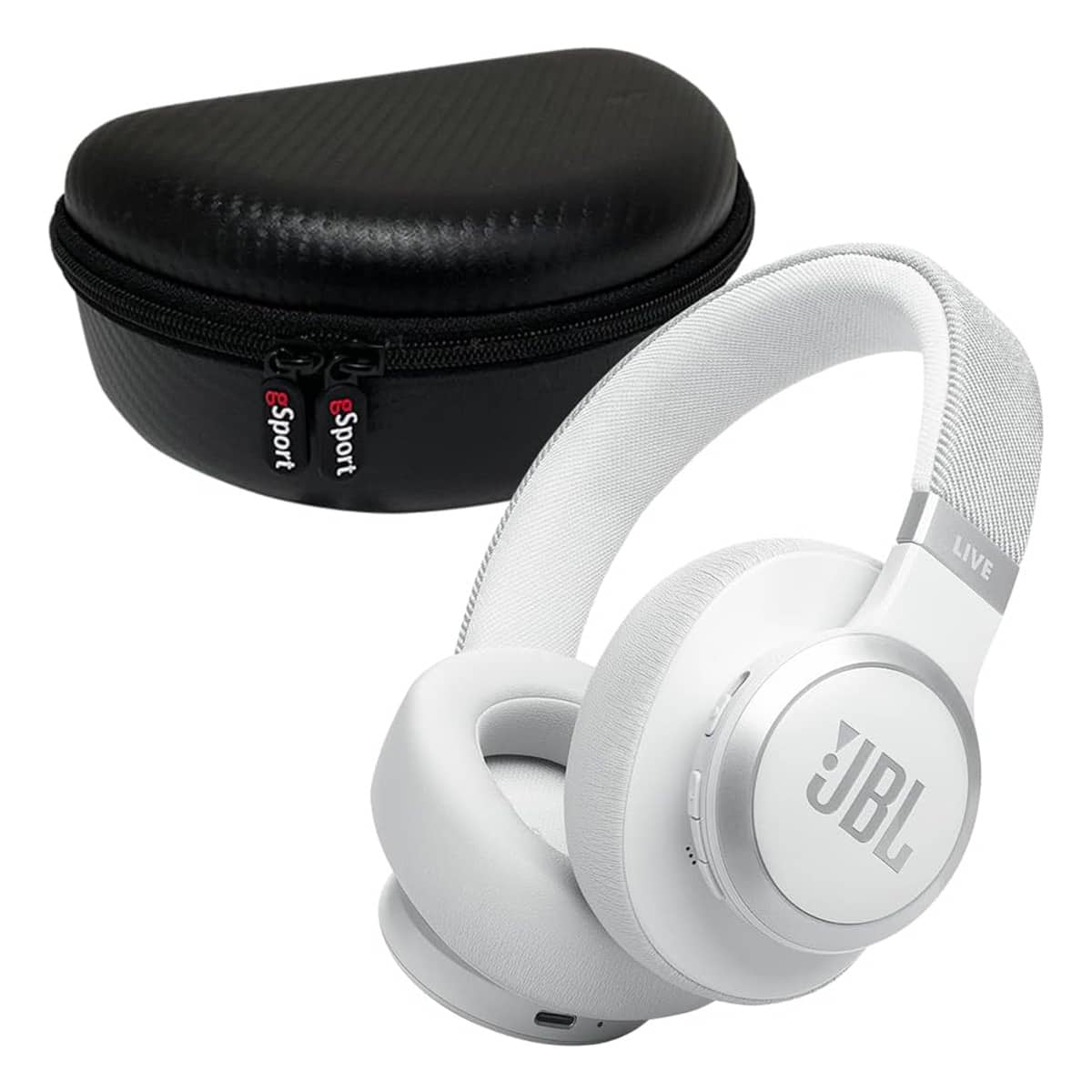 JBL - LIVE 770NC Wireless Over Ear Noise Cancelling Headphone Bundle with gSport Case - White