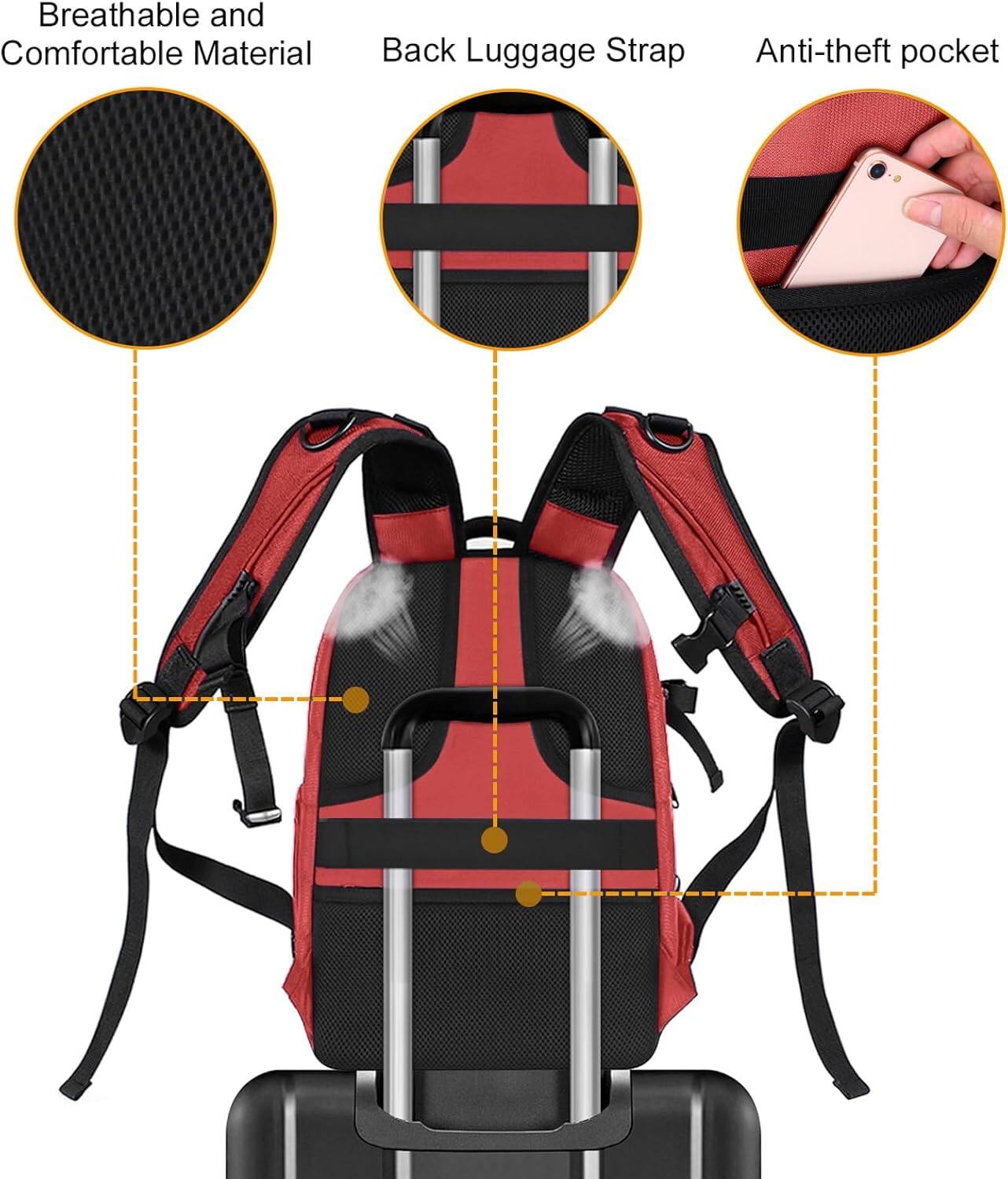 Breathable and Comfortable Material  
Back Luggage Strap  
Anti-theft pocket