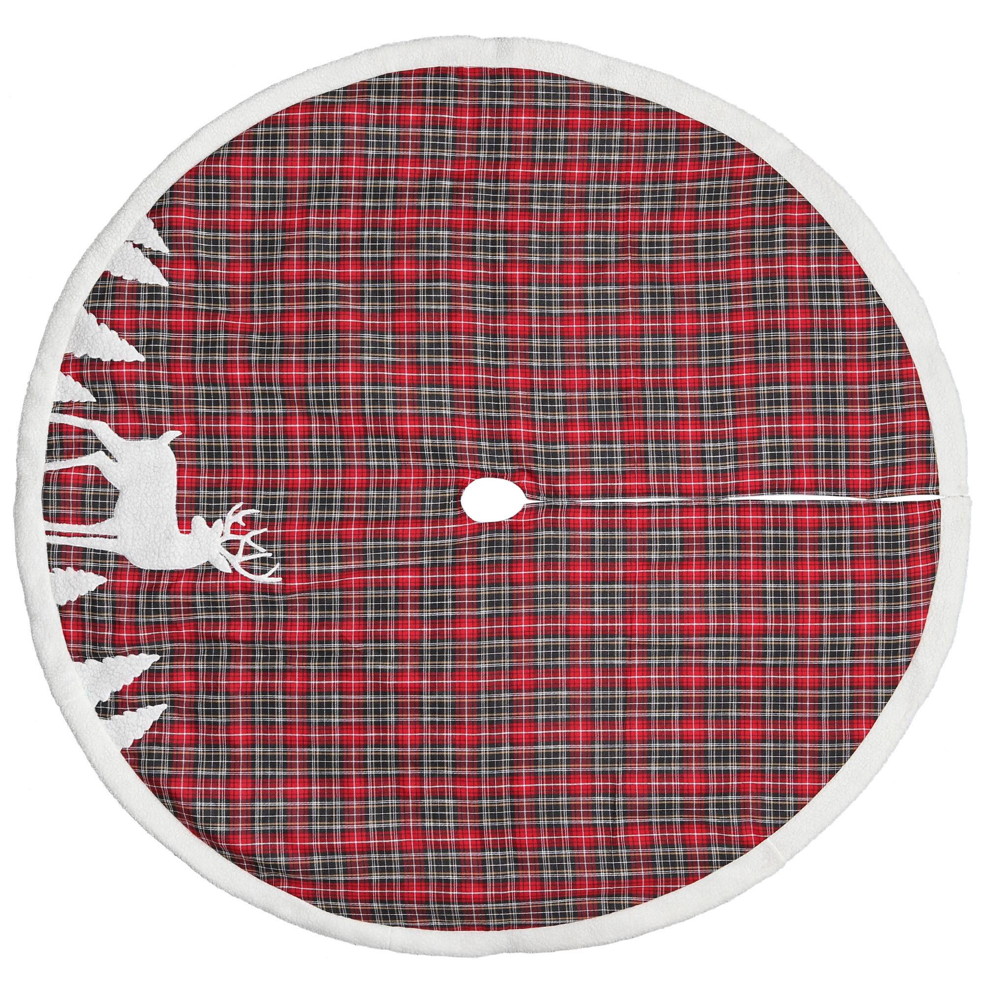 Alt View 1. Dyno - 48" Red and Black Plaid Reindeer Christmas Tree Skirt - Red.