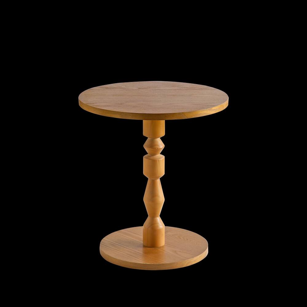 Alt View 5. Loheer - Loheer Round Side Table Light Oak Spindle Leg Mid-Century Modern Solid Wood Pedestal End Table for Living Room - Light Oak.