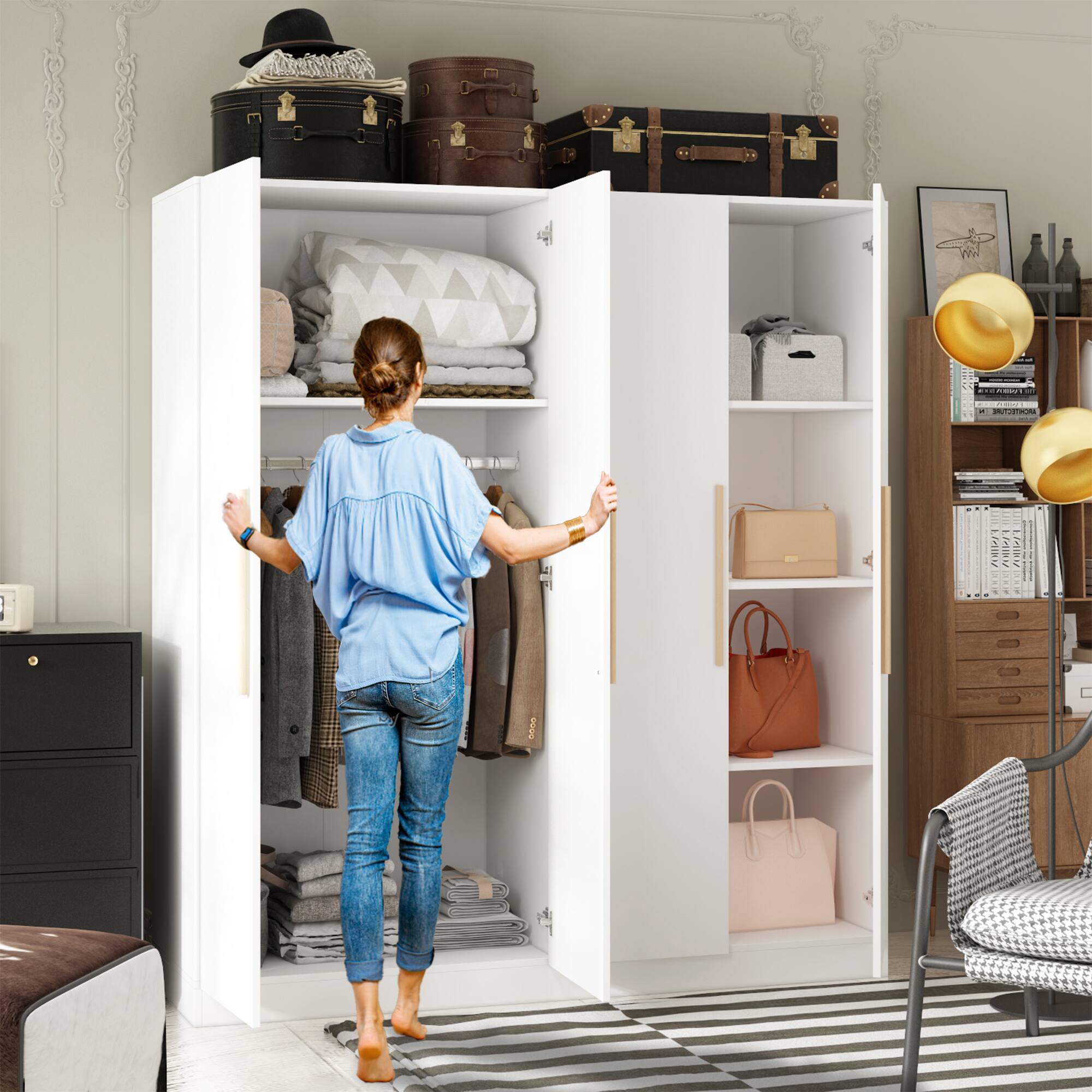 Alt View 2. FUFU&GAGA - FUFU&GAGA 4 - Door Wardrobe with Wooden Handles & Anti - Tip Safety - White.