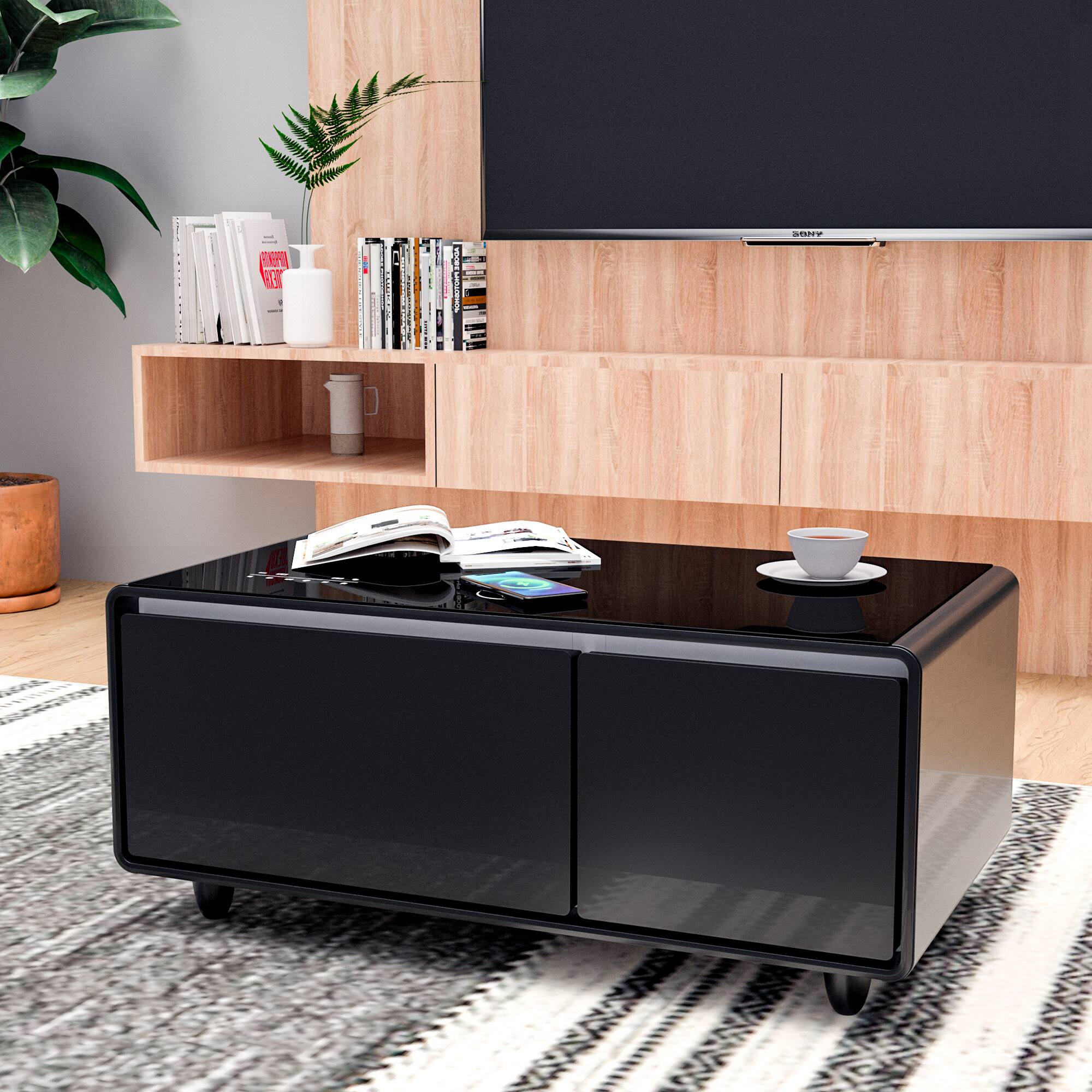 Alt View 8. Ecooso - Smart Coffee Table with Built-in Fridge, Bluetooth Speaker, Wireless Charging and Touch Control Panel - Black.