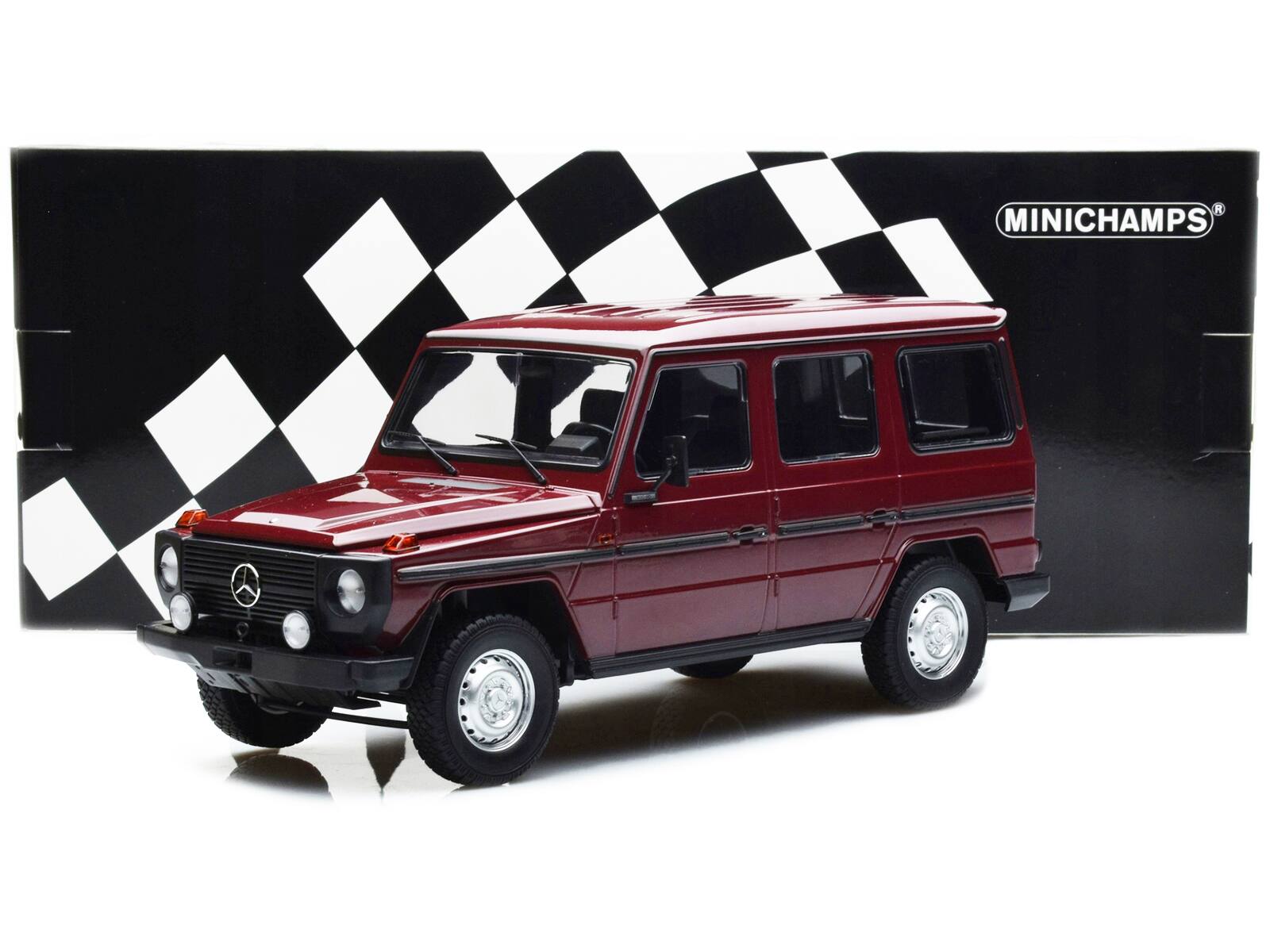 Back. Minichamps - 1980 Mercedes-Benz G-Model (LWB) Dark Red with Black Stripes Limited Edition to 402 pieces Worldwide 1/18 & - Dark Red with Black.