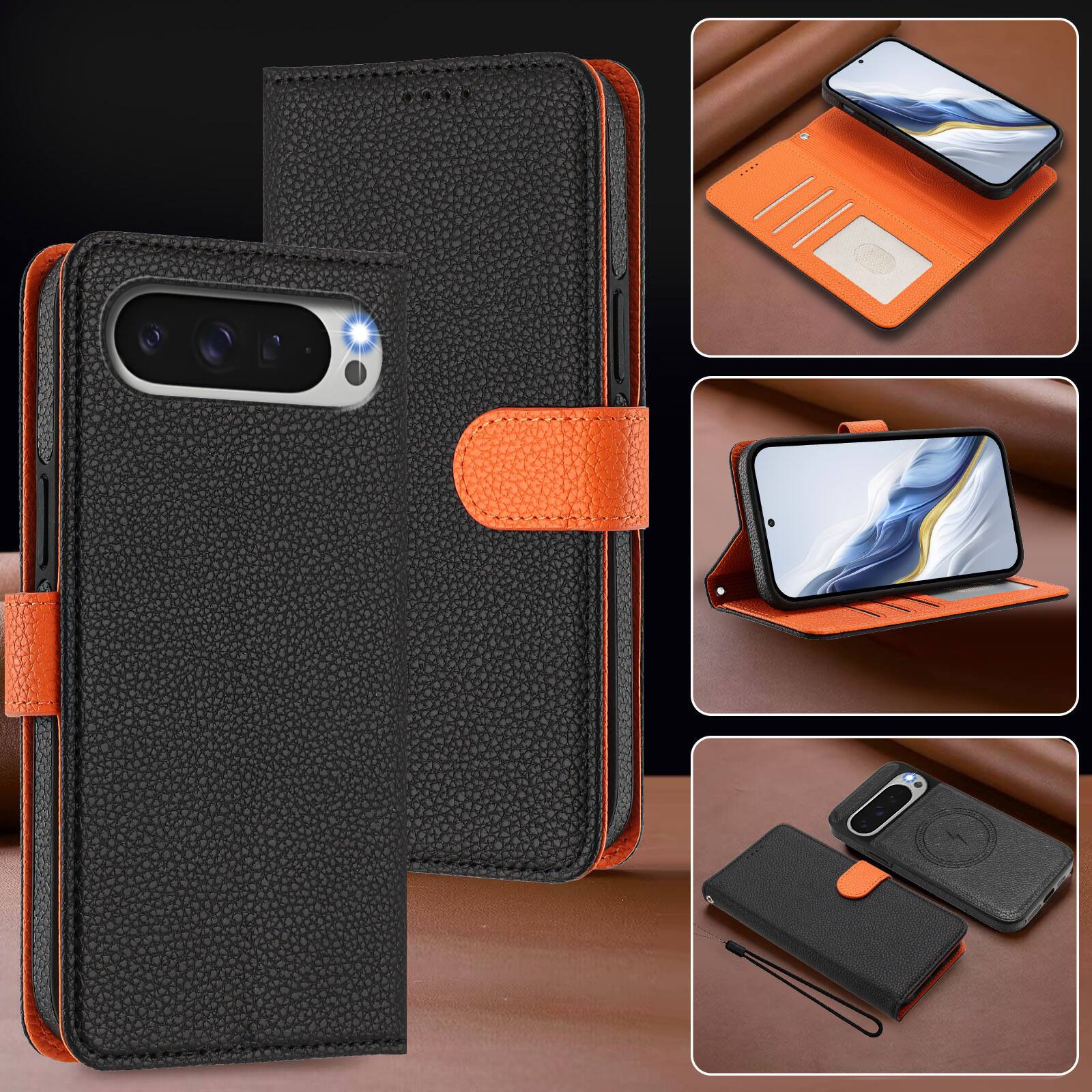 Alt View 5. Dteck - Magnetic Detachable 2-in-1 Wallet Case for Google Pixel 10 Pro XL, PU Leather Flip Cover with Card Slots & Wrist Strap - Black.