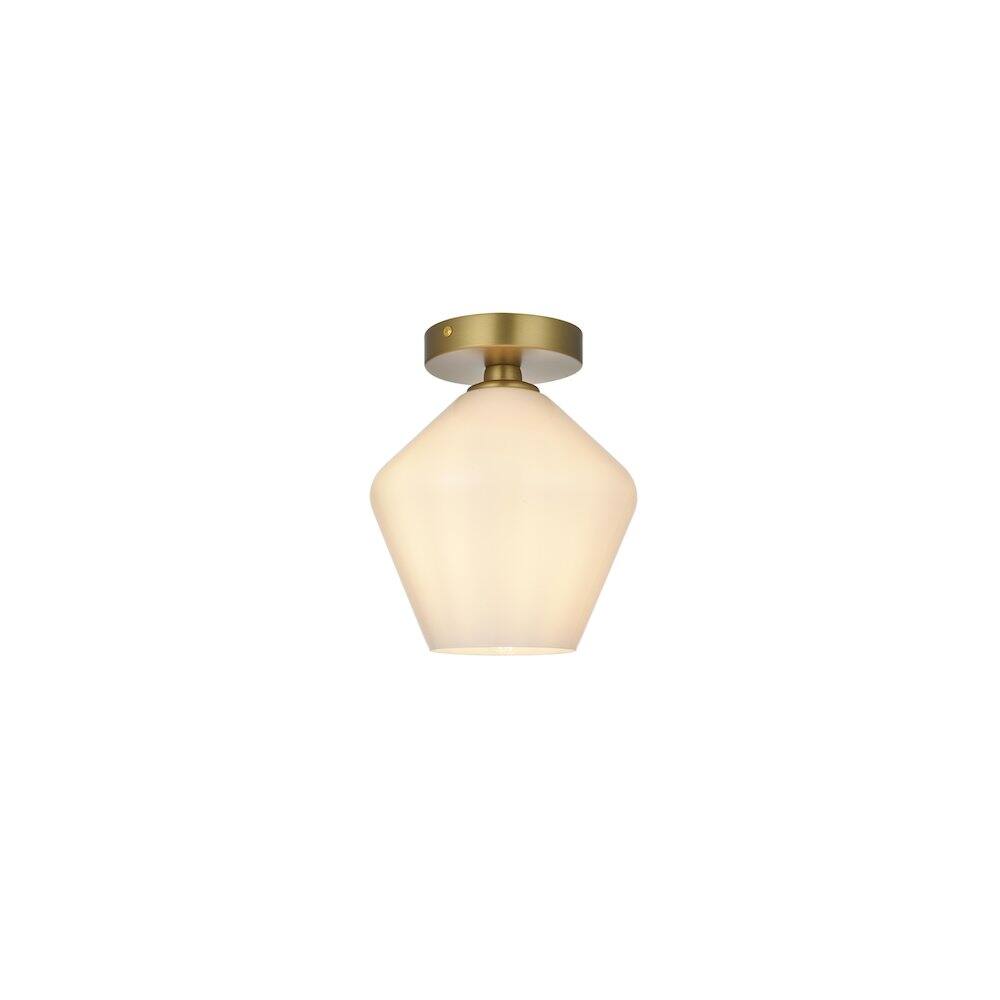Back. Living District - Gene 8 Inch Flush Mount Ceiling Light Frosted White Shade in Satin Gold - Satin Gold And Frosted White.