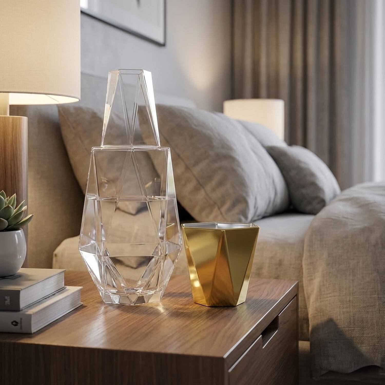 Left. Jay Import - Geometric Gold Carafe Set 37.2 OZ. - Gold.