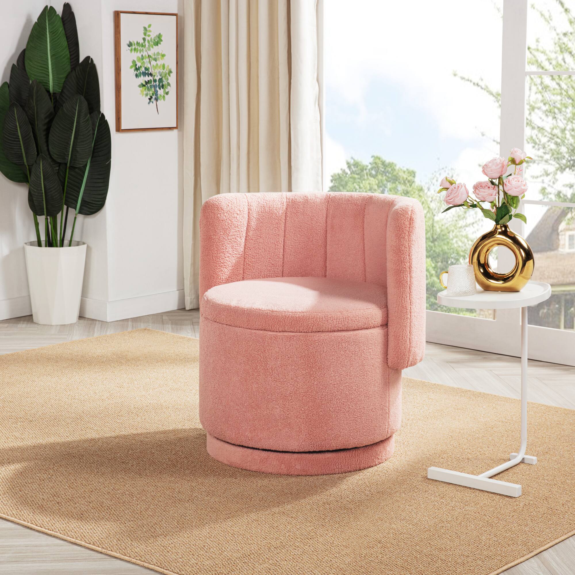 Angle. GOODSILO - Modern Swivel Sofa Chair with Hidden Storage Compartment for Living Room and Bedroom - Pink.