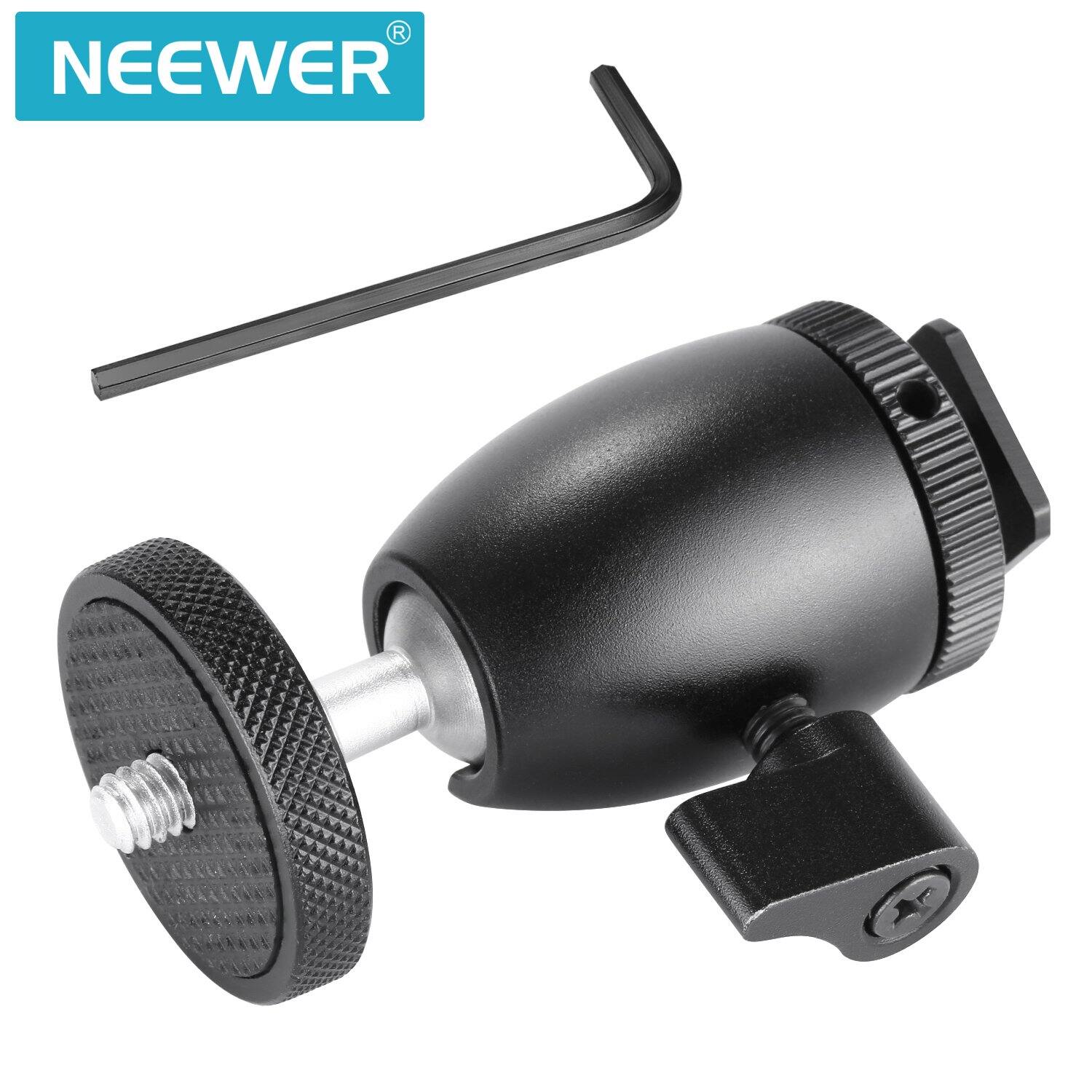 Angle. Neewer - Mini Ball Head Mount with Phone Holder & Hot Shoe, 1/4" Screw, 4.4lb Load - Black.
