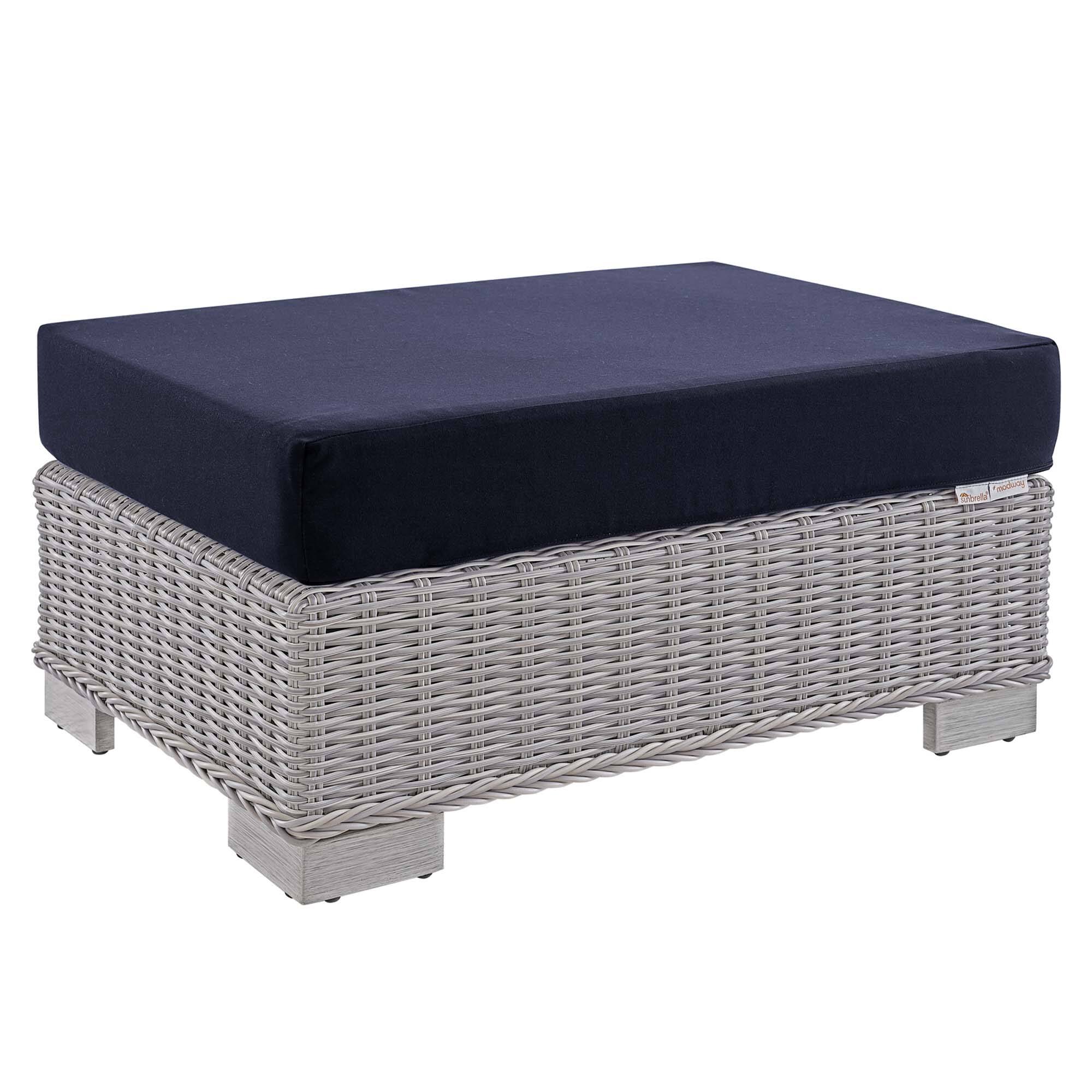 Angle. Modway - Conway Sunbrella® Outdoor Patio Wicker Rattan Ottoman by Modway - Light Gray Navy.