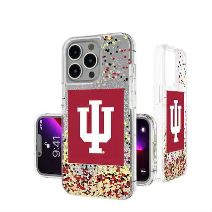 Front. Keyscaper - Indiana Hoosiers iPhone Glitter Confetti Design Case - 15 Pro Max - Multicolor.