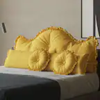 Front. wowmax - Queen Yellow Pillow Set - 4 Piece Headboard & Body Pillows with 2 Round Throw Pillows, Aesthetic Bedroom Decor - Yellow.