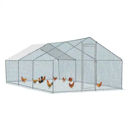 Front. Winado - 10x20x6.6 FT Large Metal Chicken Coop Walk-In Chicken Run Peaked Roof with Cover.