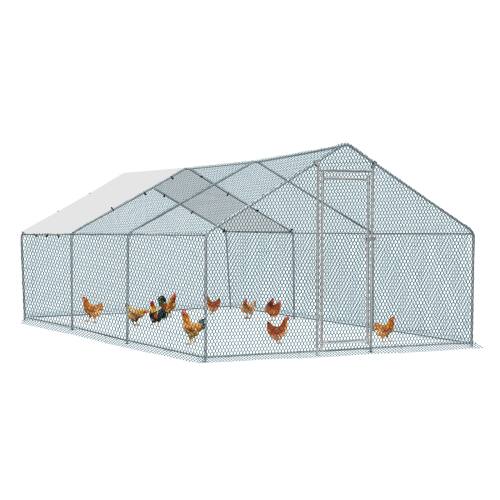 Front. Winado - 10x20x6.6 FT Large Metal Chicken Coop Walk-In Chicken Run Peaked Roof with Cover.