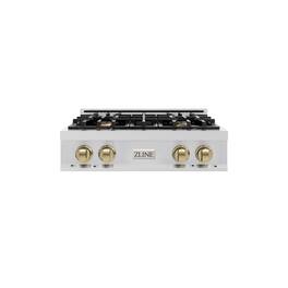 ZLINE - Autograph 30 in. Classic Rangetop w/ 4 Burners in Stainless Steel & Champagne Bronze Accents - Stainless Steel