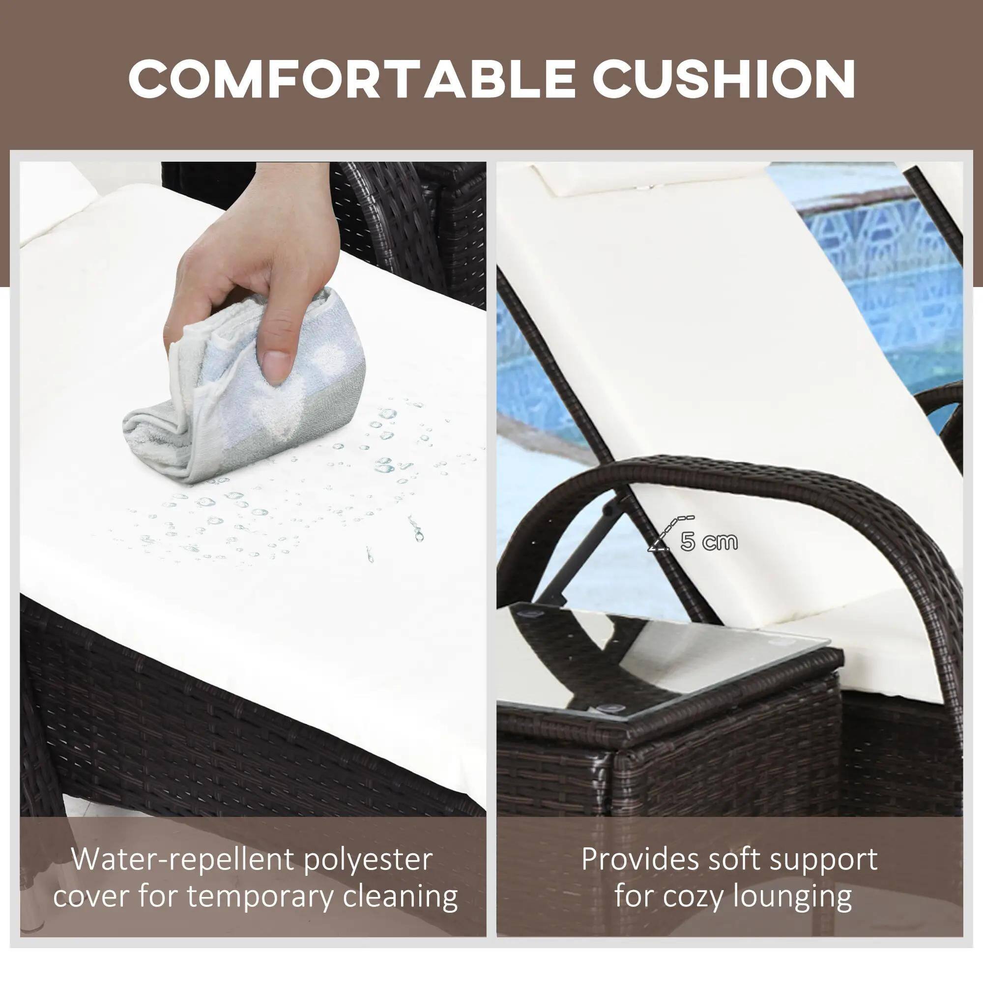 COMFORTABLE CUSHION

Water-repellent polyester cover for temporary cleaning
Provides soft support for cozy lounging