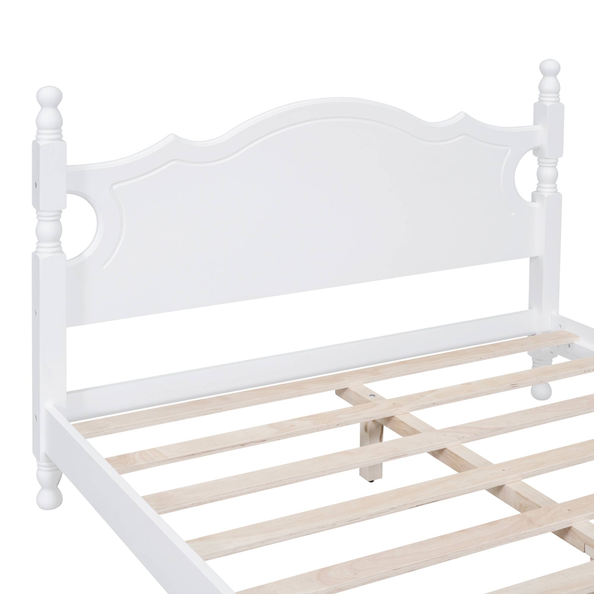 Alt View 6. GOODSILO - Full Size Retro Wood Platform Bed Frame with Wooden Slat Support and Elegant Headboard - White.