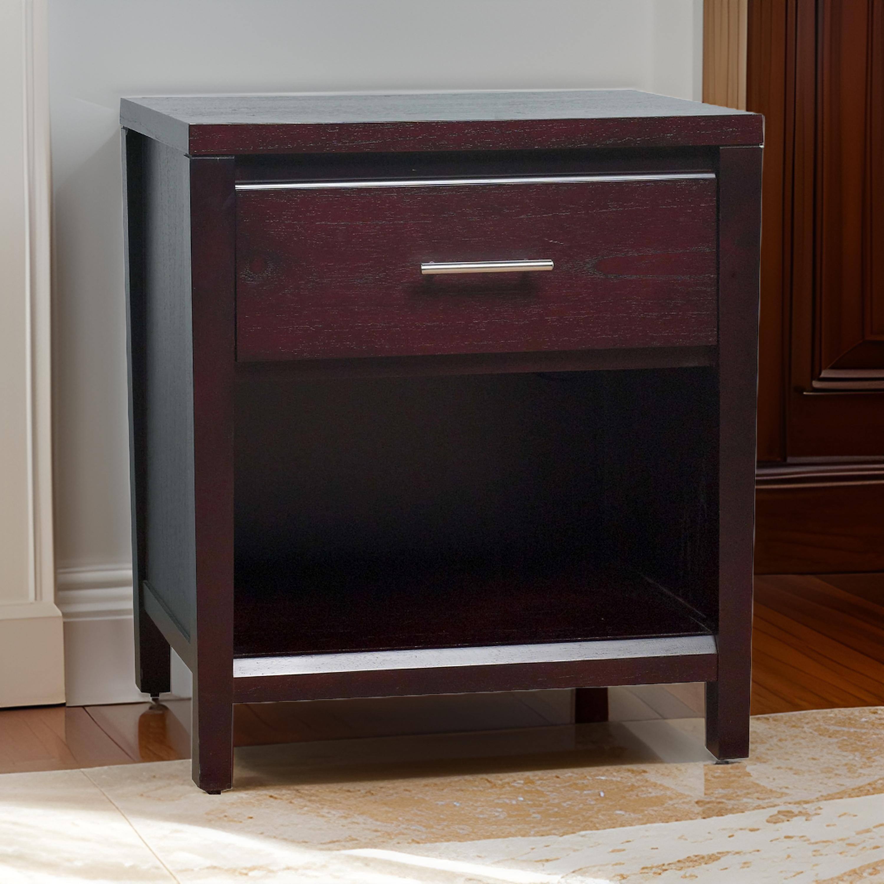 Alt View 2. Manhattan Lane - Wooden Nightstand with One Drawer and One Shelf - Brown.