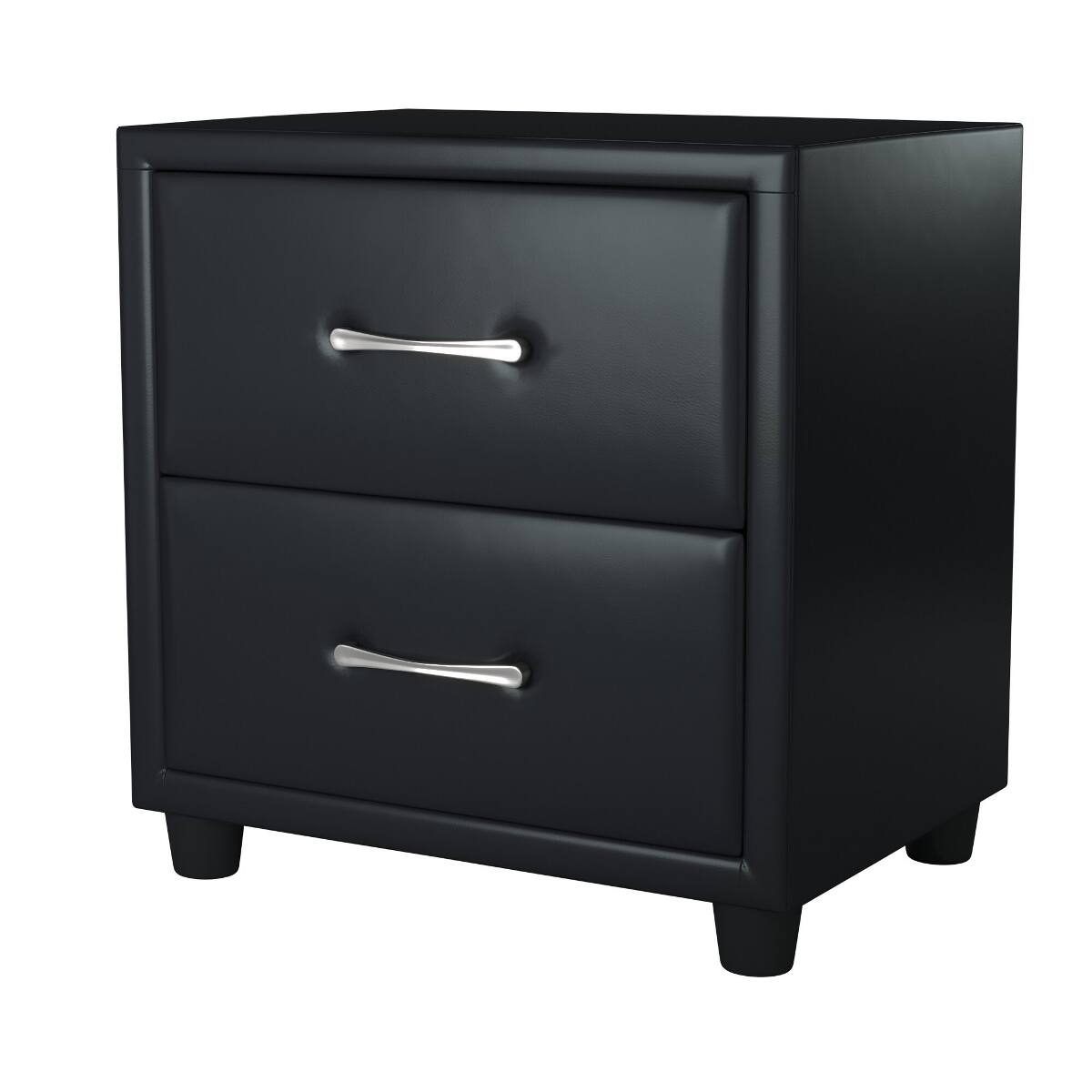 Alt View 2. Loheer - Loheer Black Faux Leather Nightstand with Two Drawers and Silver-Tone Pulls - Black.