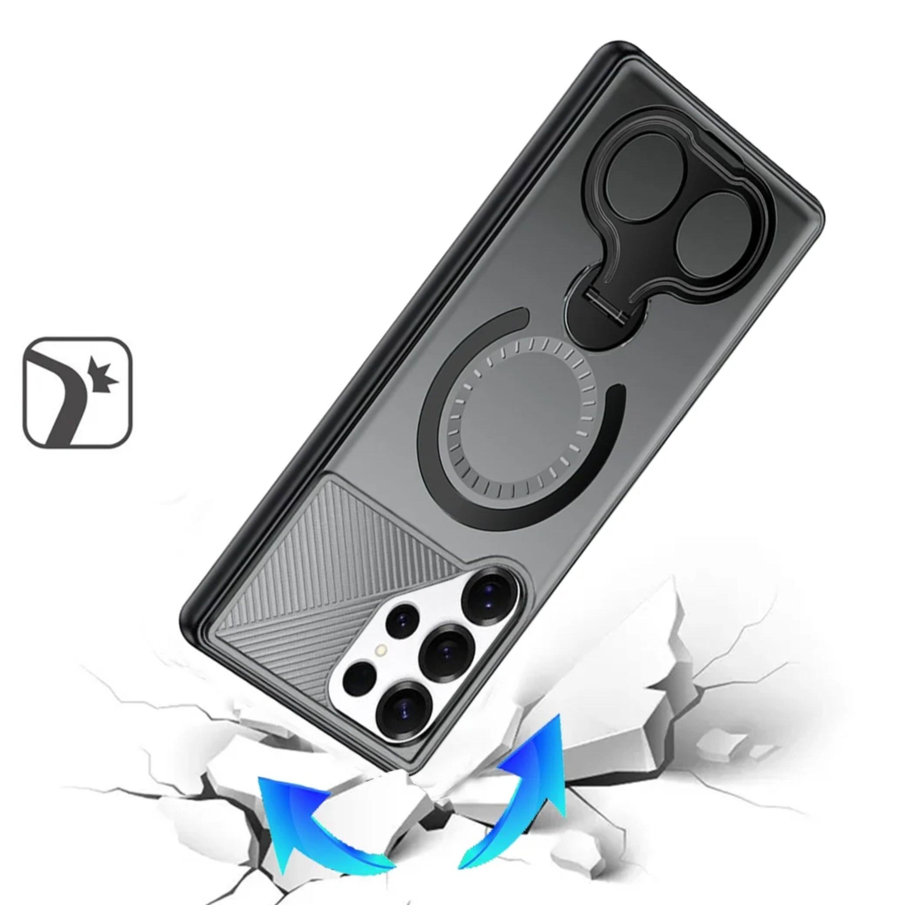 Angle. Kitcheniva - Magnetic Circle Dual 360 Ring Stand Phone Case With Tempered Glass For Samsung Galaxy S25 Ultra Gray - Gray.