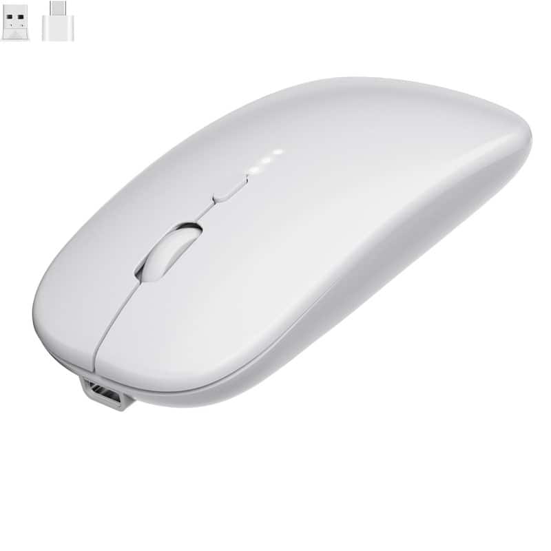SKRAN - Slim Rechargeable Wireless Silent Mouse - 2.4G & BT, Adjustable DPI, Power Display for Office, Travel, Students & Pros - Wireless - White