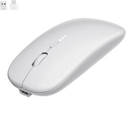 SKRAN - Slim Rechargeable Wireless Silent Mouse - 2.4G & BT, Adjustable DPI, Power Display for Office, Travel, Students & Pros - Wireless - White