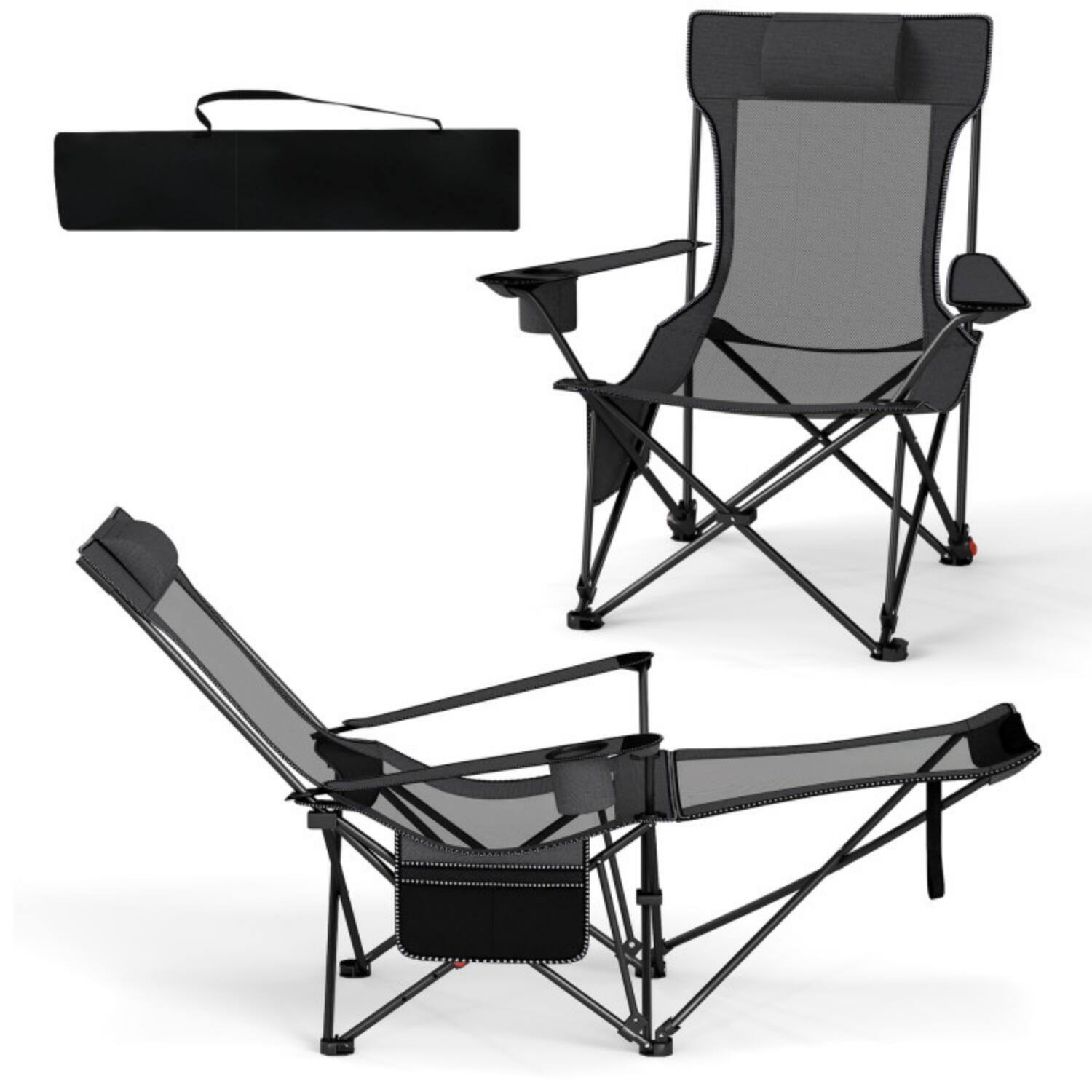 Alt View 5. Mondawe - Reclining Folding Camping Chair w Removable Footrest & Adjustable Backrest Portable w Cup Holder - Gray.