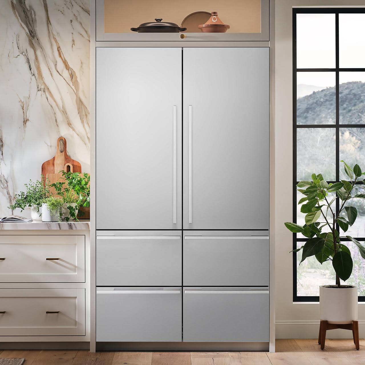 Angle. SKS - 48-in Built-In French Door Refrigerator - Stainless Steel.