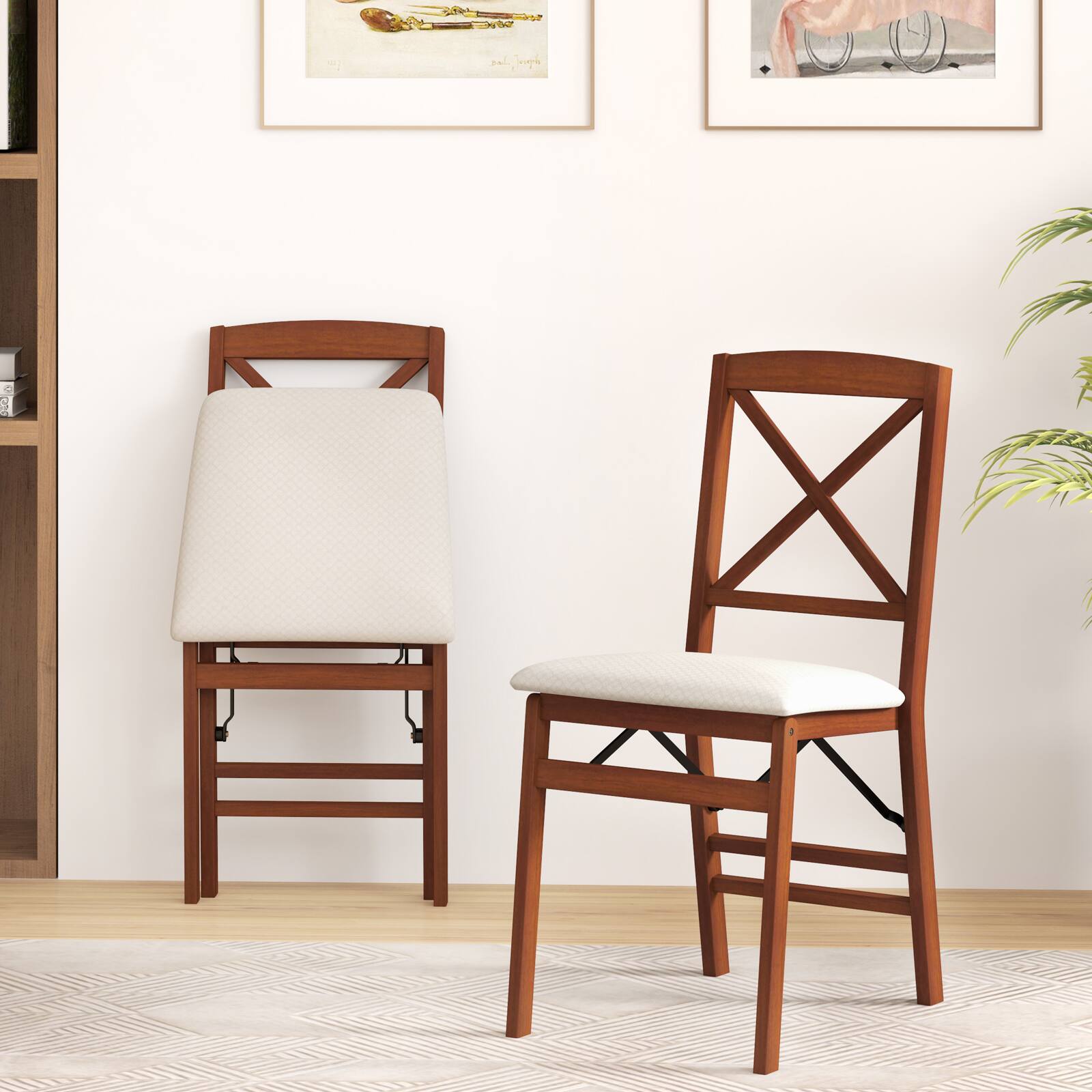 Alt View 1. Gymax - Gymax 2 Set Kitchen Chairs w/ Rubber Wood Frame Upholstered Seat Hollowed Backrest - Walnut.