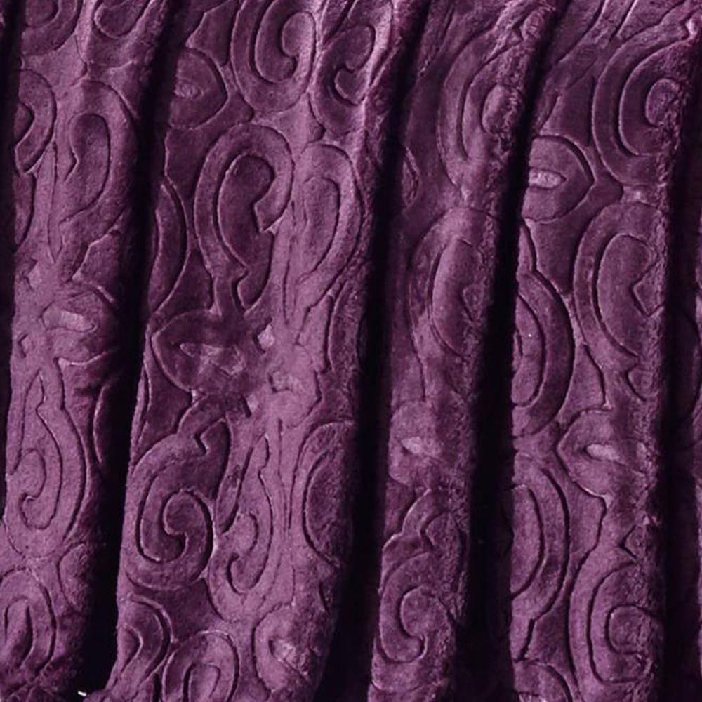 Alt View 3. Noble House - Dama Scroll All Season Embossed Pattern Ultra Soft and Cozy 50" x 60" Throw Blanket, Plum - Plum.