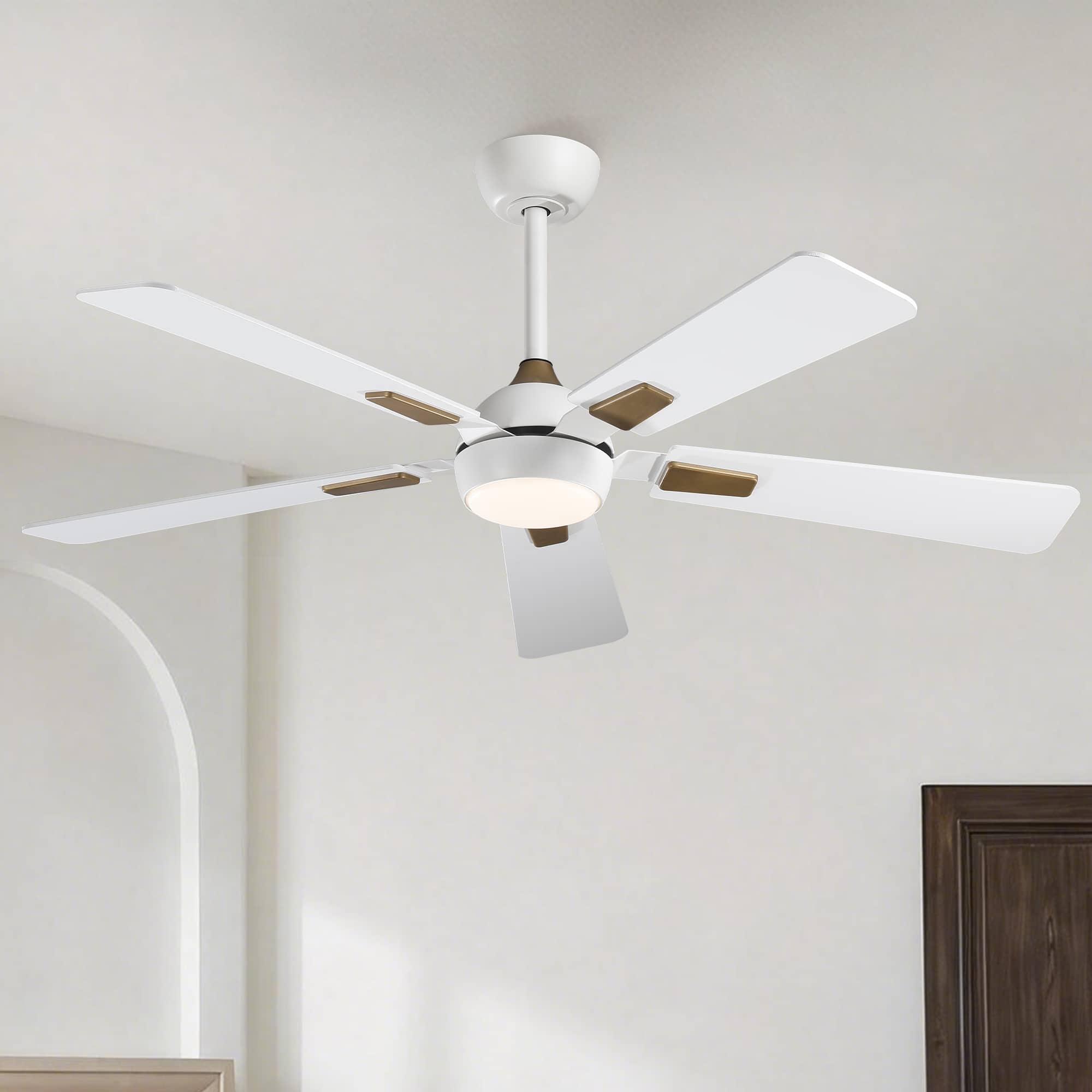 Vaczon - 52 In. Modern Dimmable 3CCT LED Smart Ceiling Fan with Light, Remote and App Control, Double-Sided Blades, 6-Speed - White