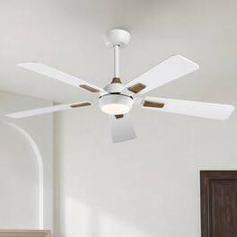 Vaczon - 52 In. Modern Dimmable 3CCT LED Smart Ceiling Fan with Light, Remote and App Control, Double-Sided Blades, 6-Speed - White