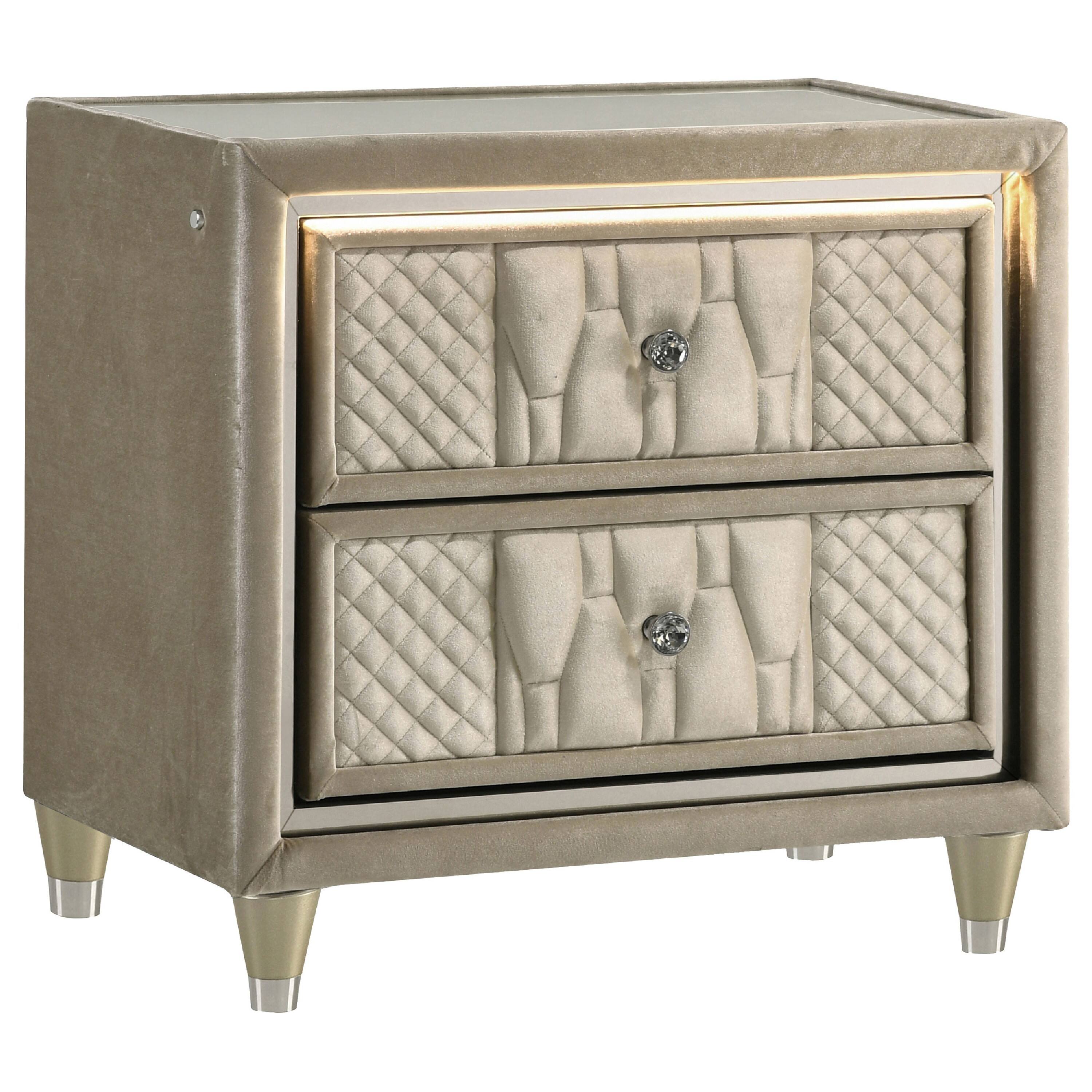 Alt View 1. Manhattan Lane - Maren Nightstand, 2 Drawers and USB Port, Ivory-Camel Velvet 28 Inch - Ivory.