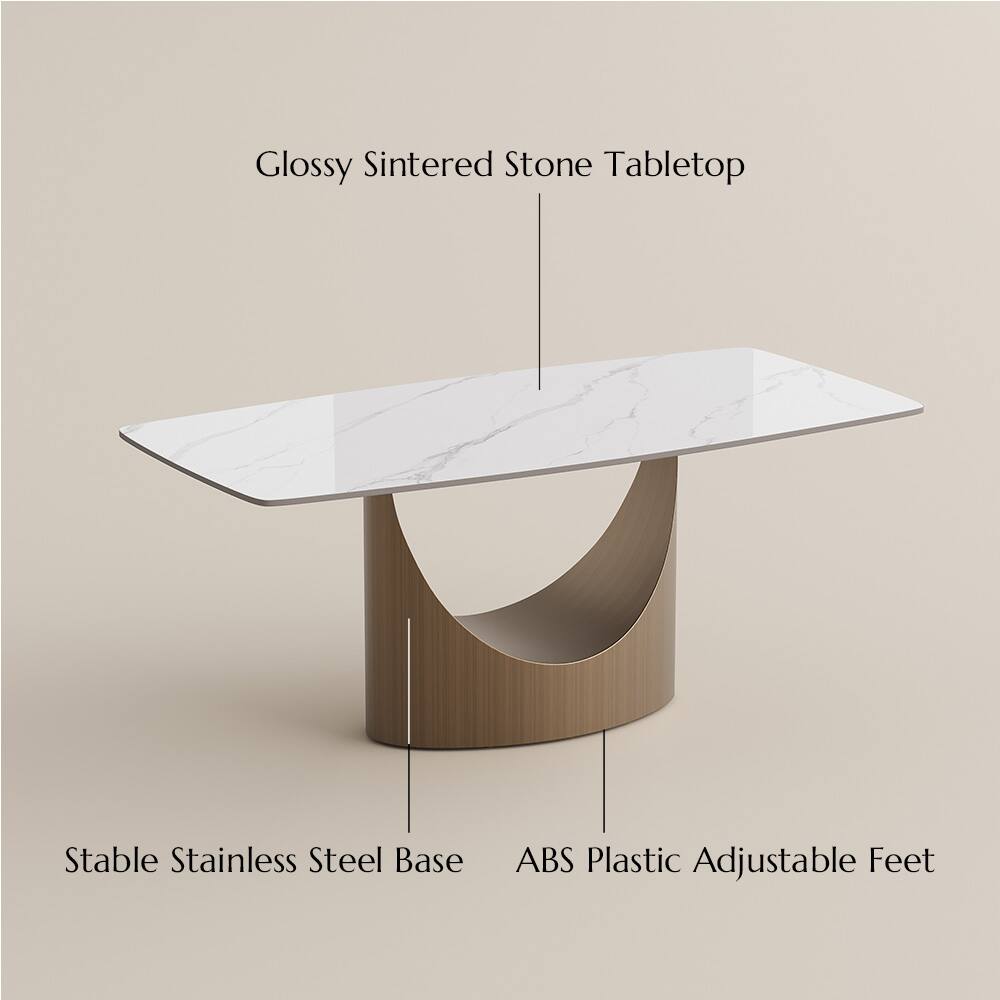 Glossy Sintered Stone Tabletop  
Stable Stainless Steel Base  
ABS Plastic Adjustable Feet