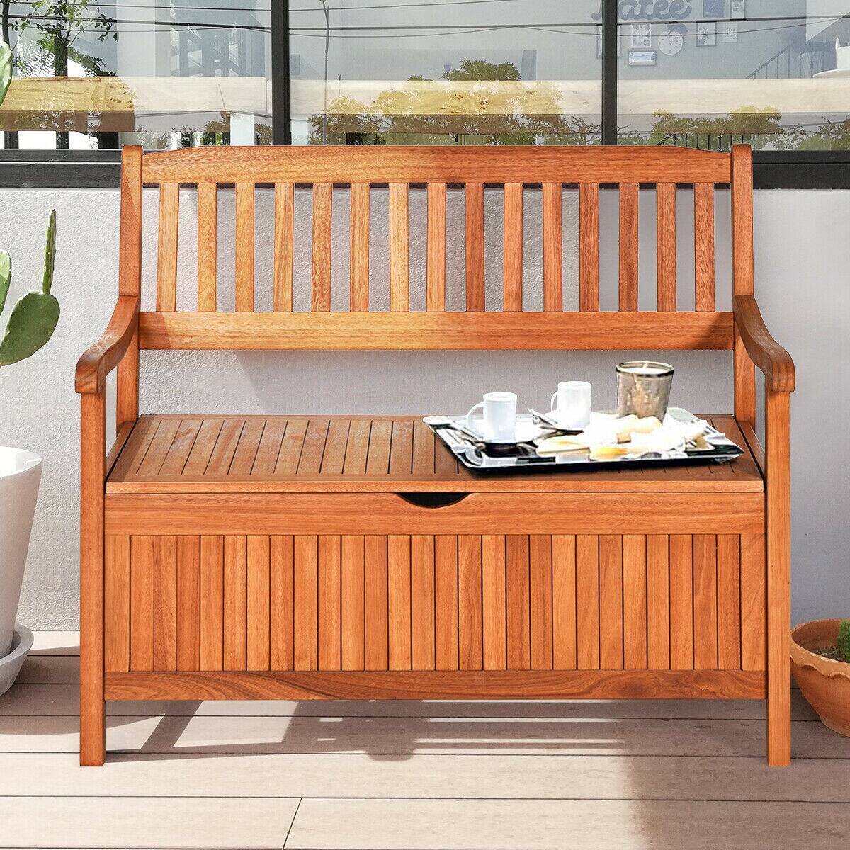 Alt View 2. Costway - Costway 42" Storage Bench Deck Box Solid Wood Seating Container Tools Toys W/Backrest - Natural.