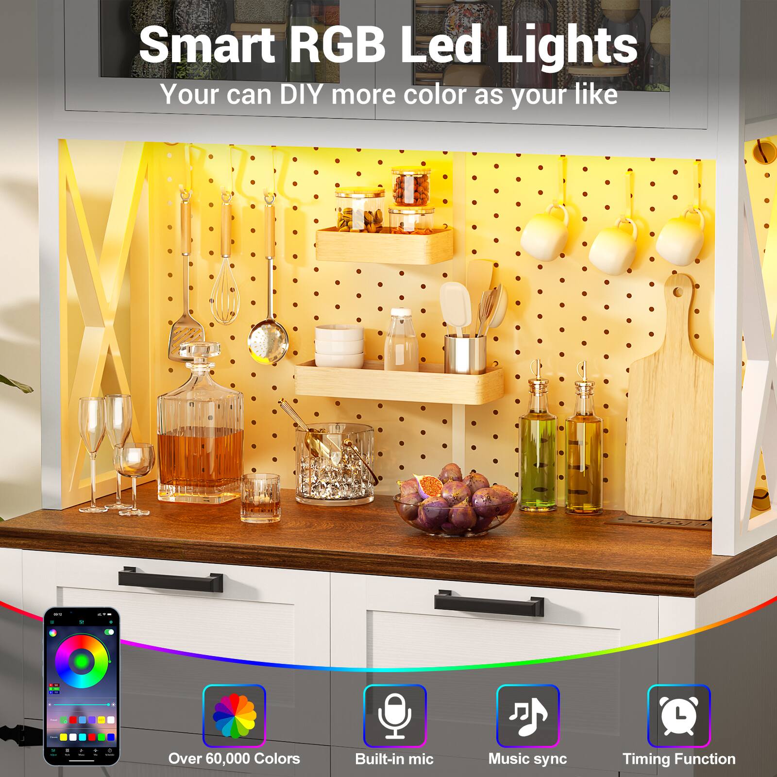 Smart RGB Led Lights  
Your can DIY more color as your like  

Over 60,000 Colors  
Built-in mic  
Music sync  
Timing Function
