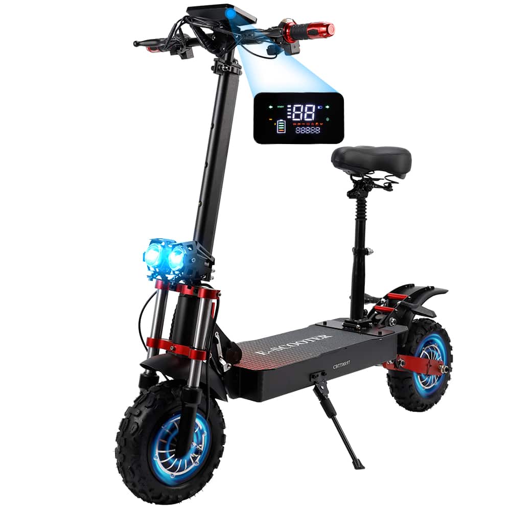 Topteng - 2000W Dual-Drive Off-Road Folding Electric Scooter with Seat- 19MPH, 50Miles Long Range, 12" Non-inflation Tires, 300LBS - Black