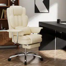 PexFix - Big & Tall Executive Office Chair with Footrest, Ergonomic High-Back Reclining Chair, 500lb Capacity - Beige