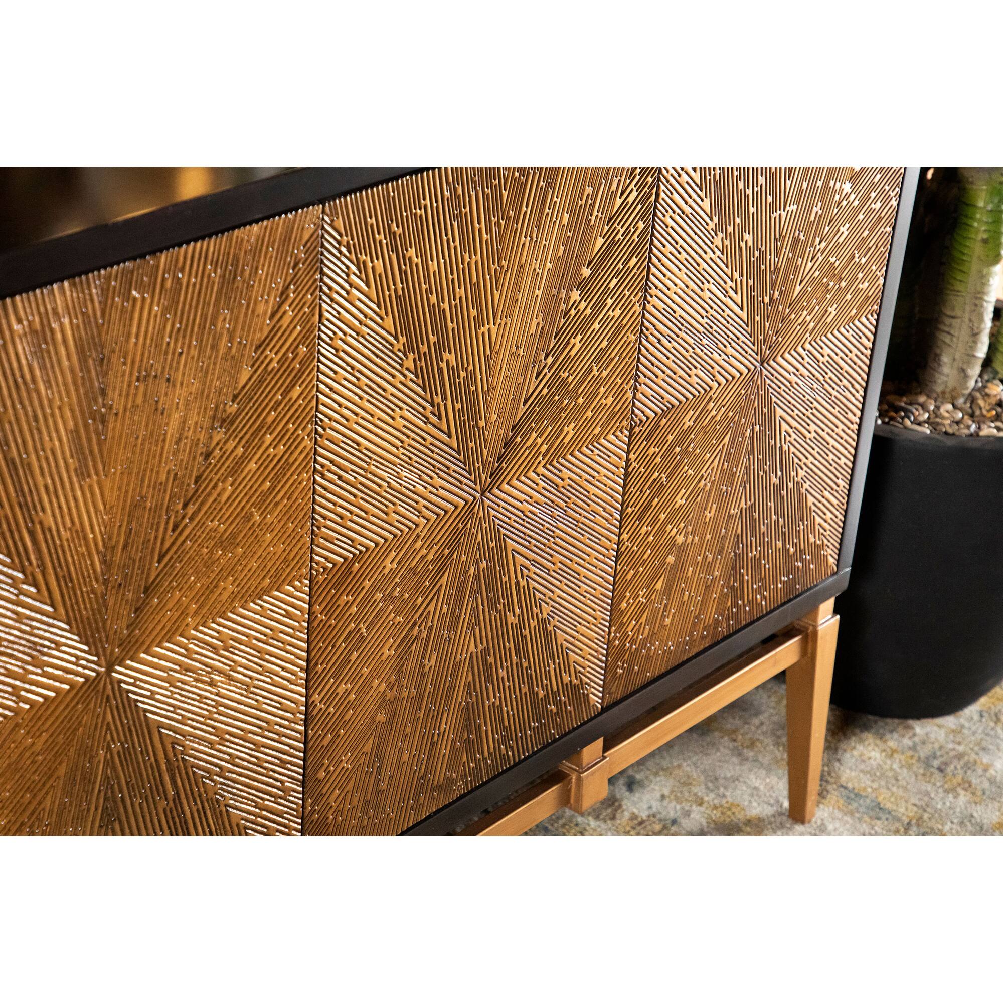 Alt View 5. TinyHomie - Capri Brown and Antique Gold 4 Door Accent Cabinet - Brown.